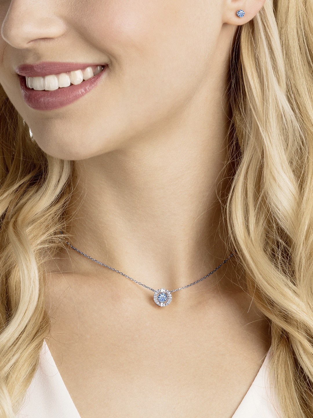 

SWAROVSKI Rhodium-Plated Silver-Toned & Blue Crystal Studded Jewellery Set