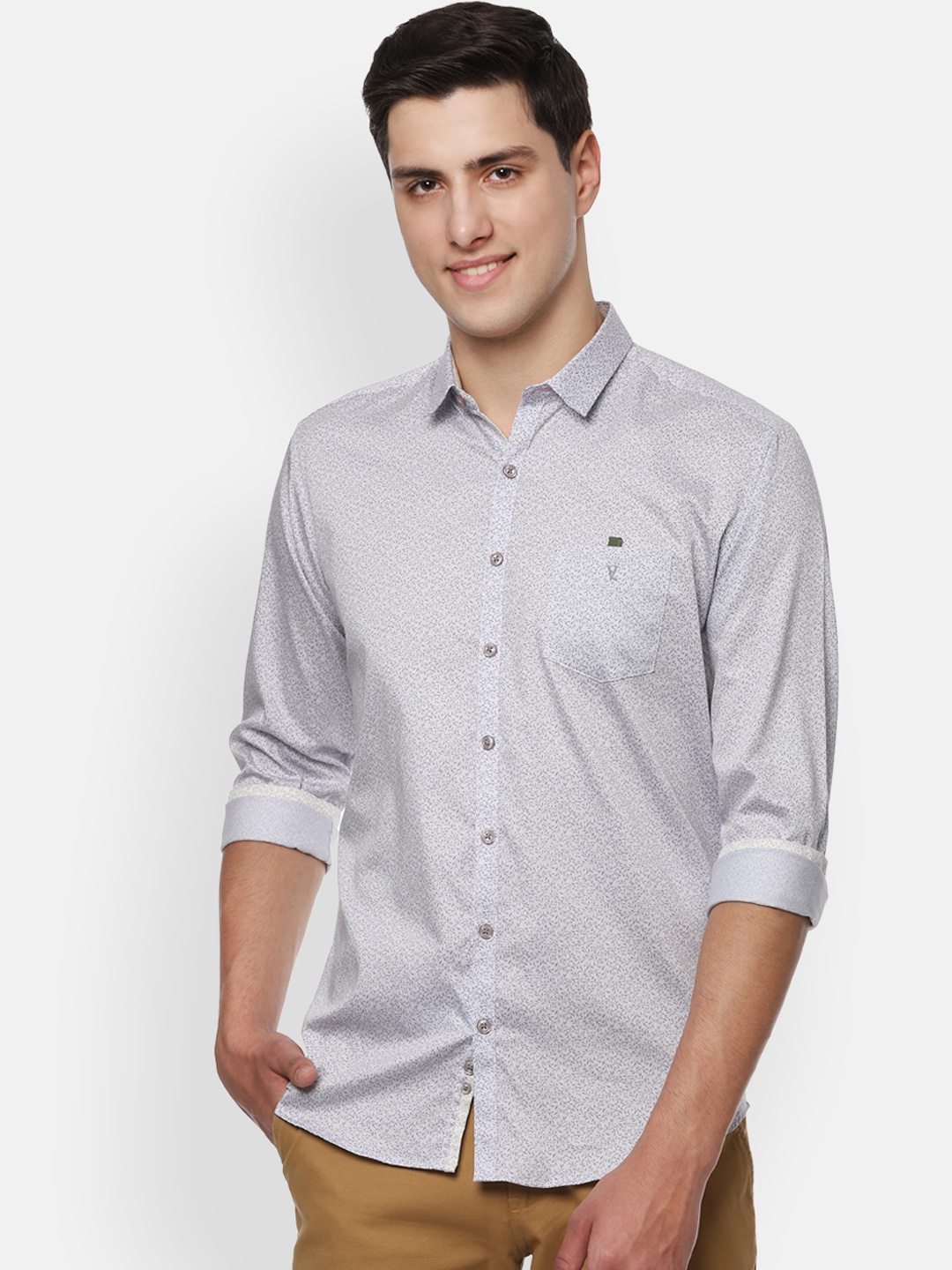 

V Dot Men Grey Slim Fit Printed Casual Shirt
