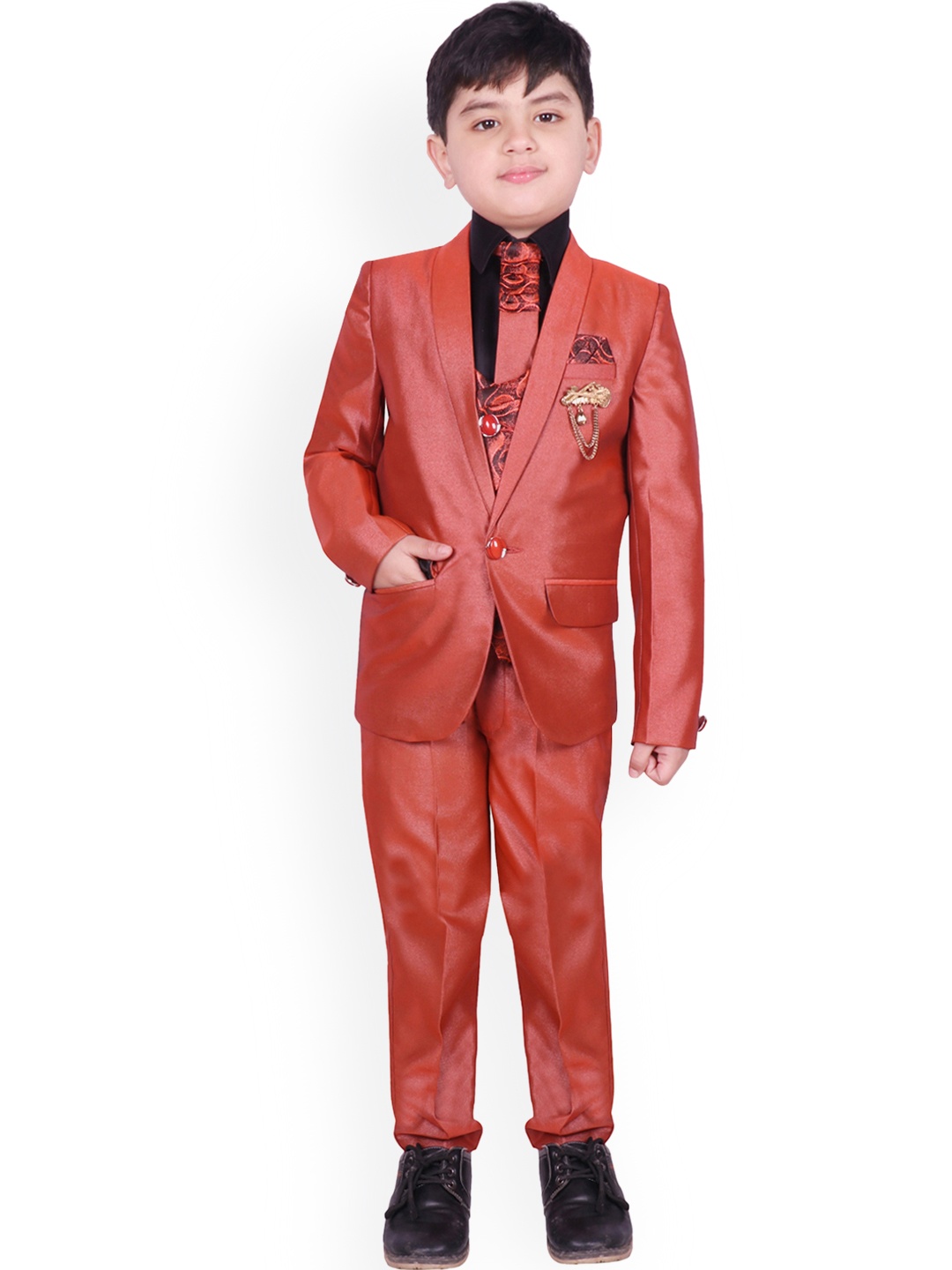 

SG YUVRAJ Boys Rust-Coloured Solid Tuxedo Suit