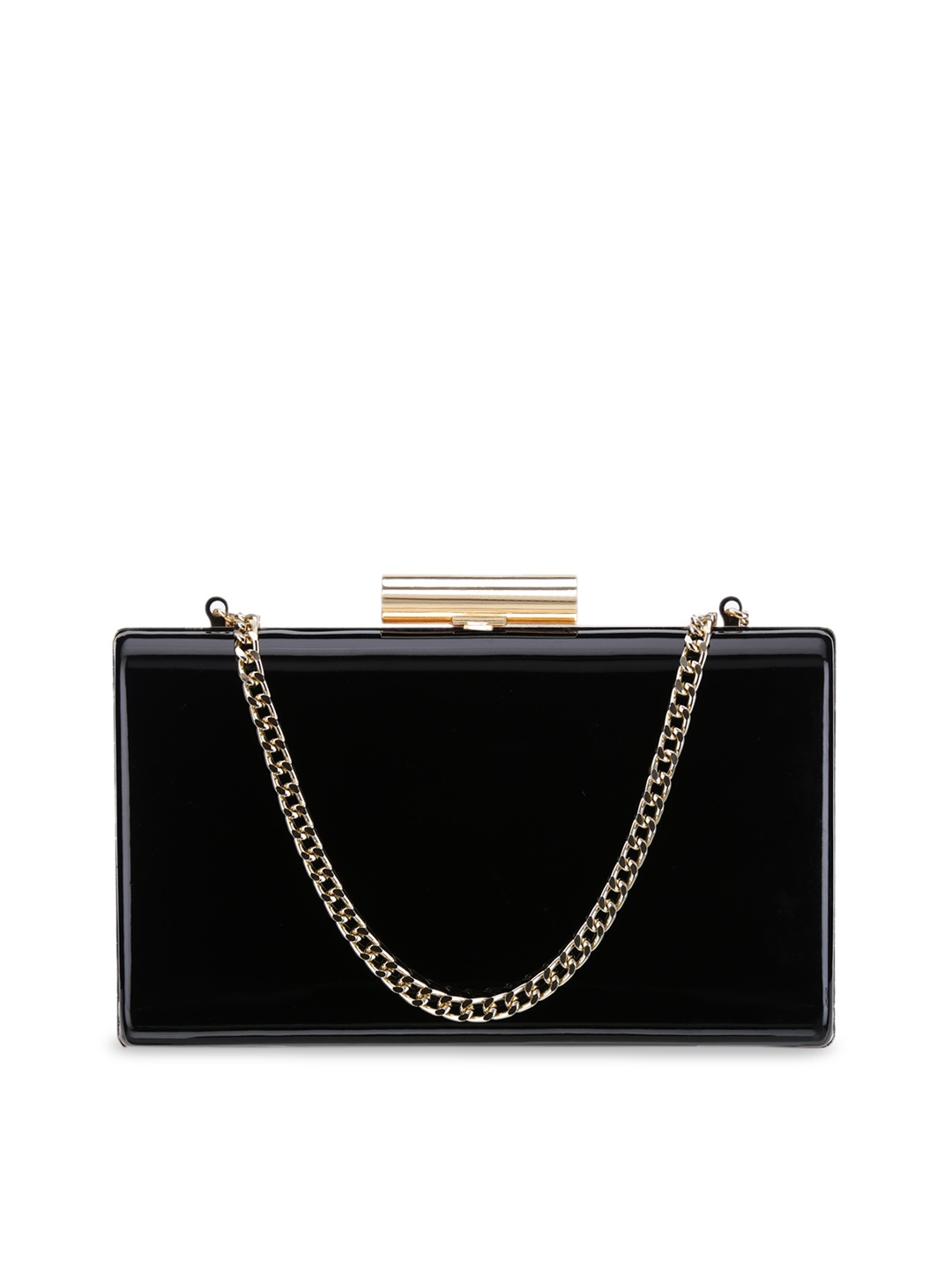 

Vdesi Black & Gold-Toned Solid Buckle Detail Box Clutches