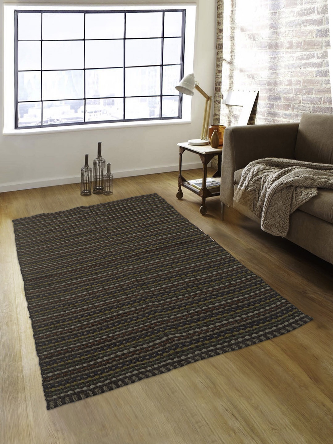 

ROMEE Brown & Yellow Striped Anti-Skid Dhurrie