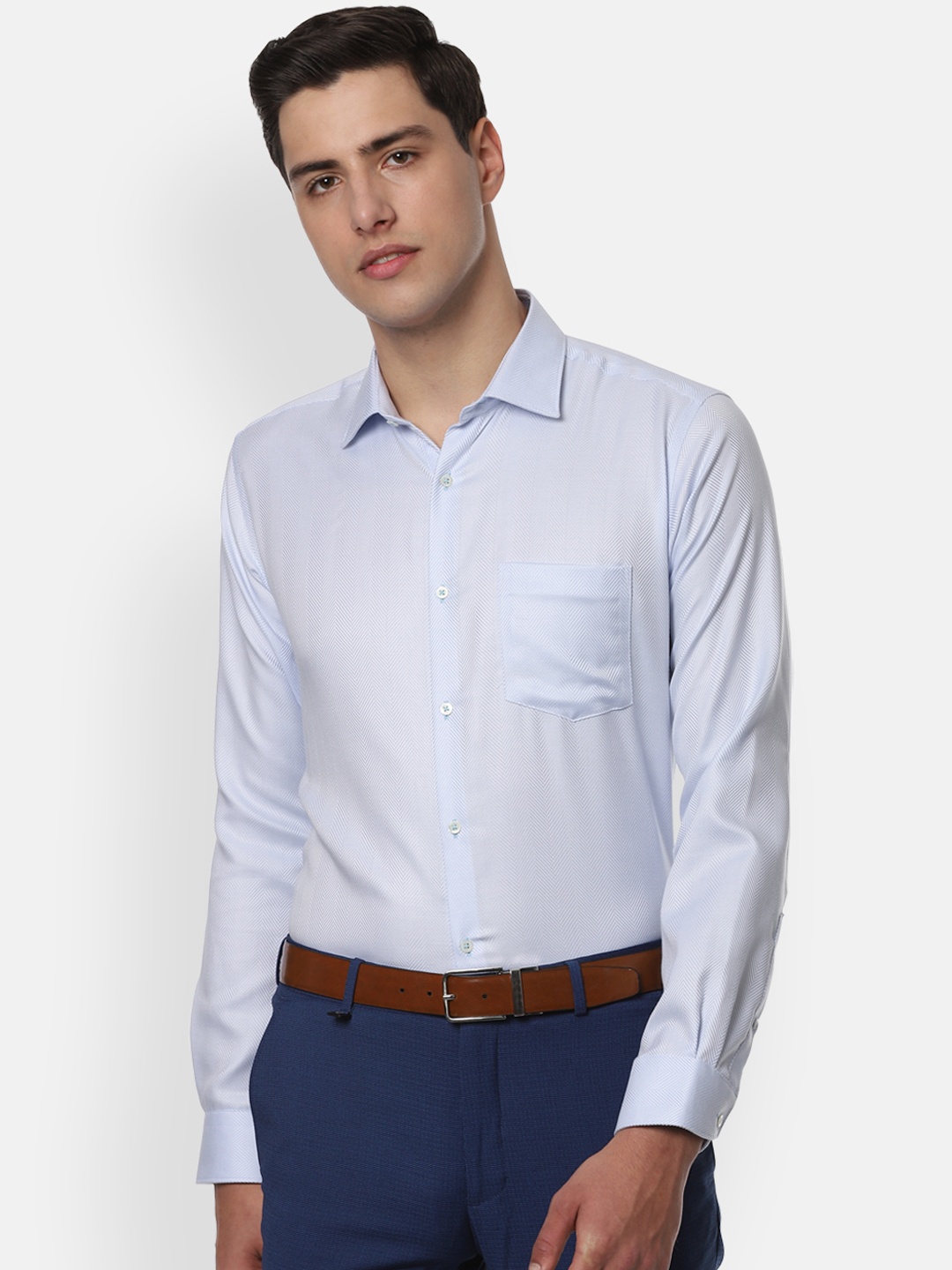 Van Heusen Men Blue Regular Fit Self Design Formal Shirt