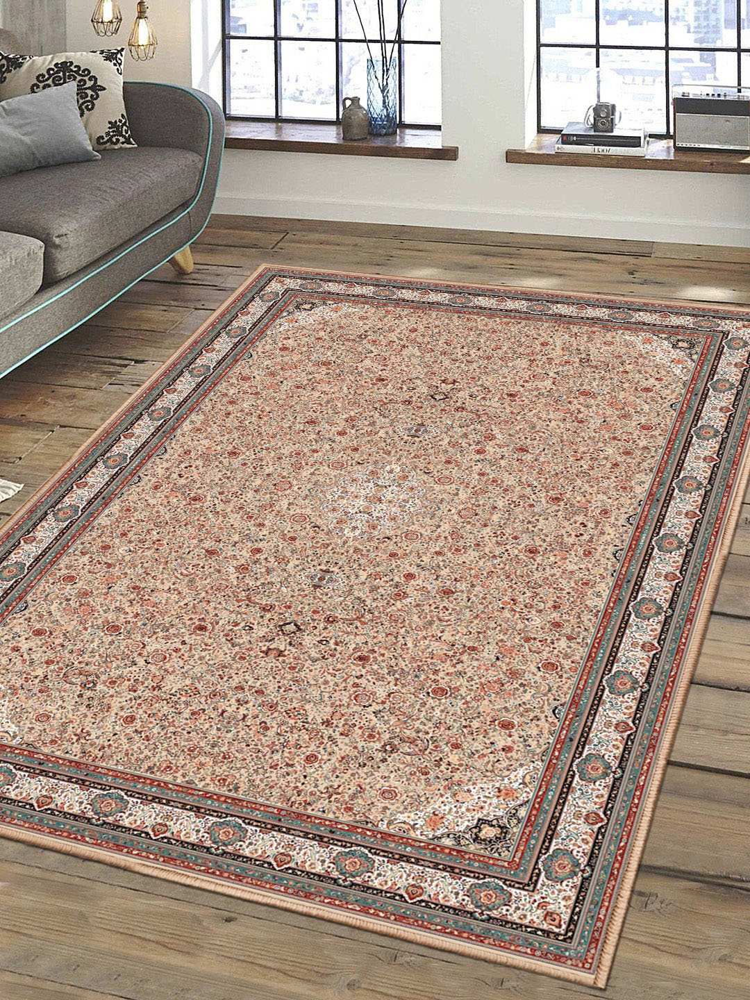 

Status Beige & Brown Ice Silk Velvet Touch Persian Hand-Tufted Carpet, Multi