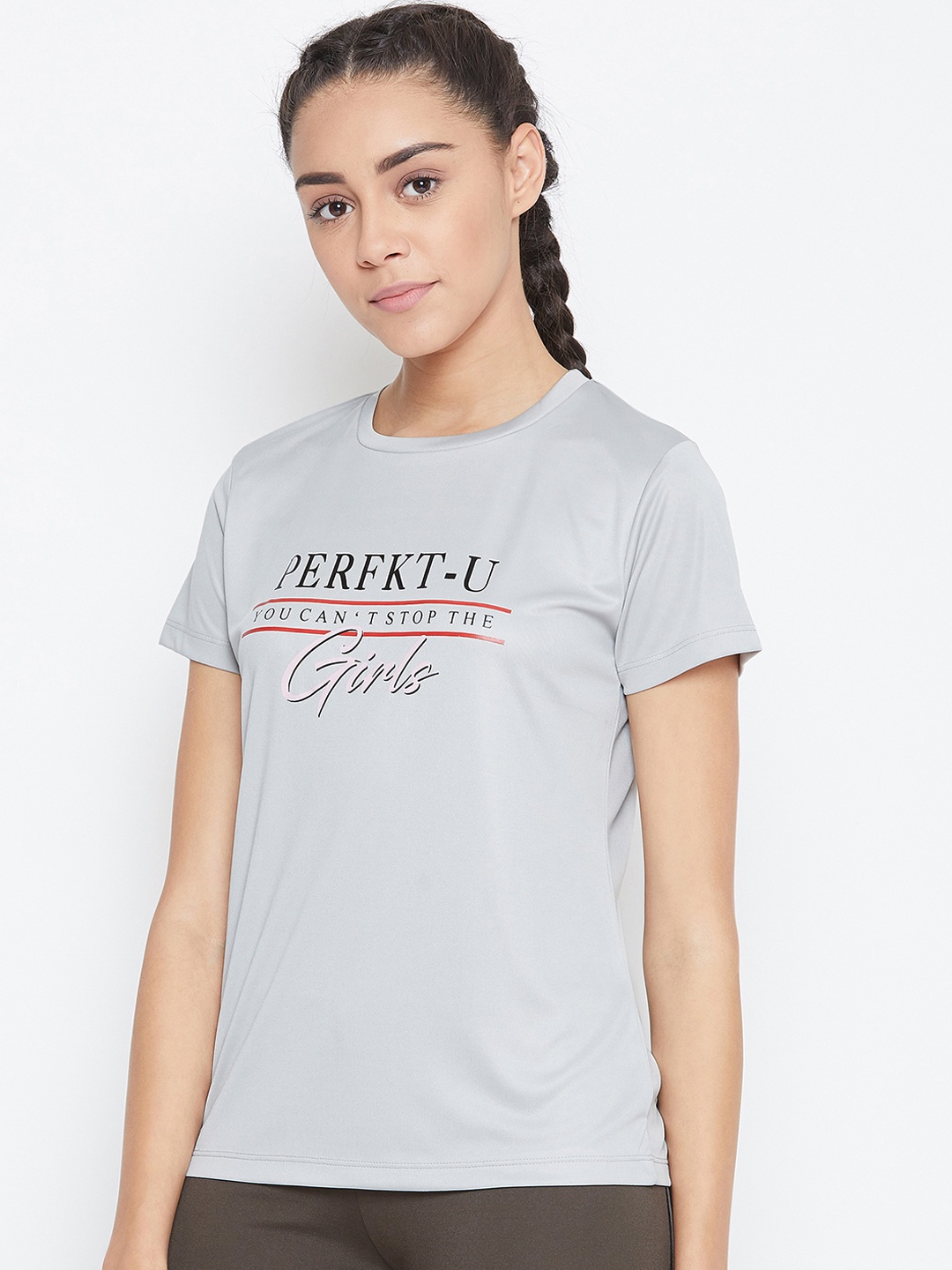 

PERFKT-U Women Grey Printed Round Neck T-shirt