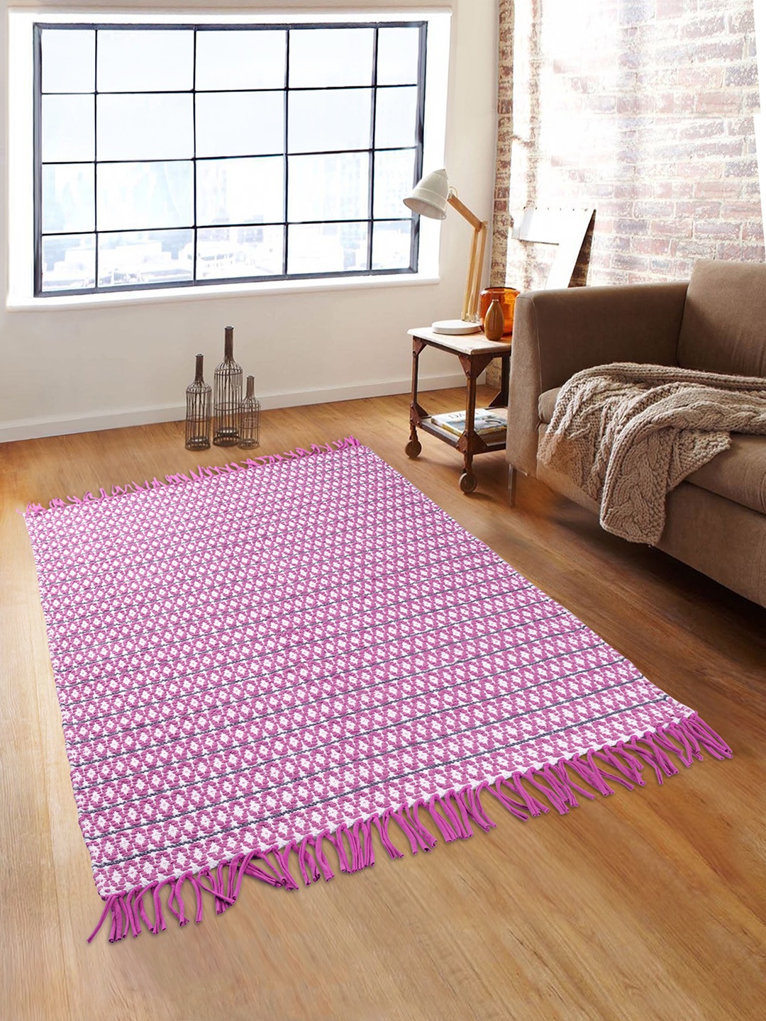 

ROMEE Purple & White Geometric Anti-Skid Dhurrie