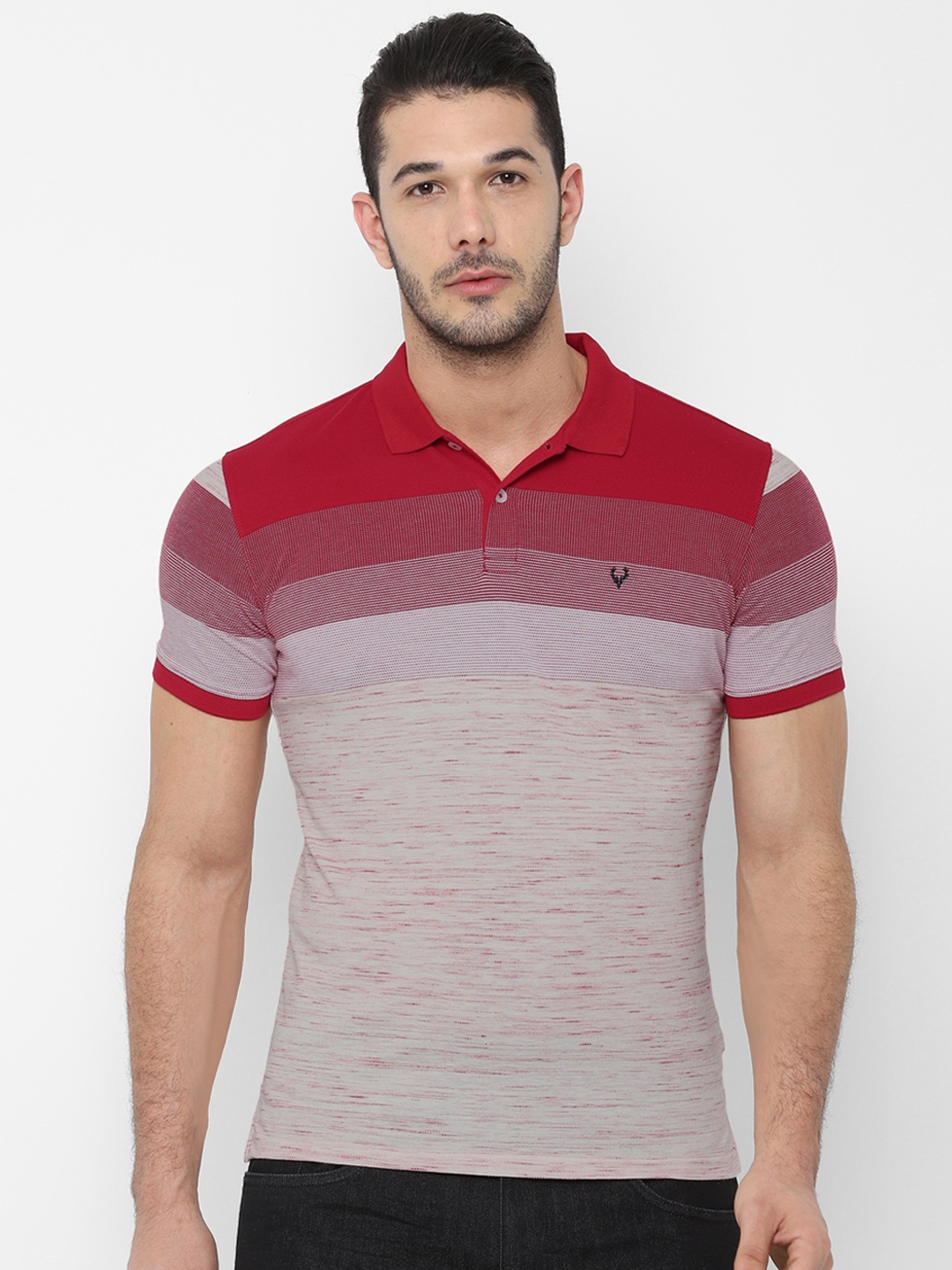 

Allen Solly Men Red & Biege Colourblocked Polo Collar T-shirt
