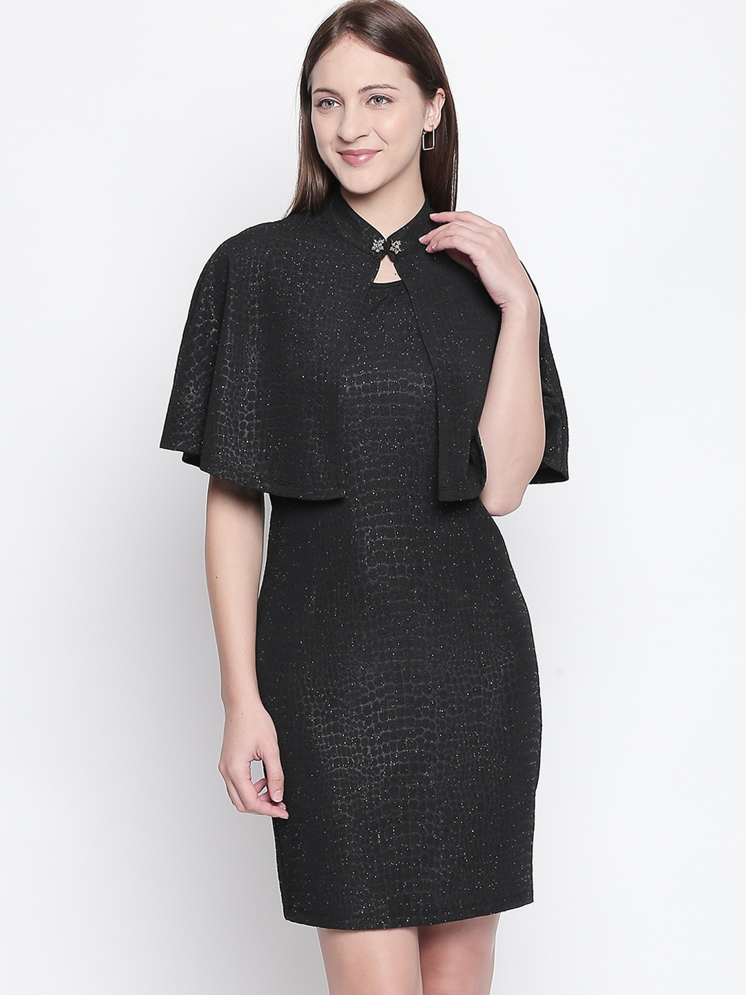 

Forever Glam by Pantaloons Women Black Self Design Layered Sheath Dress