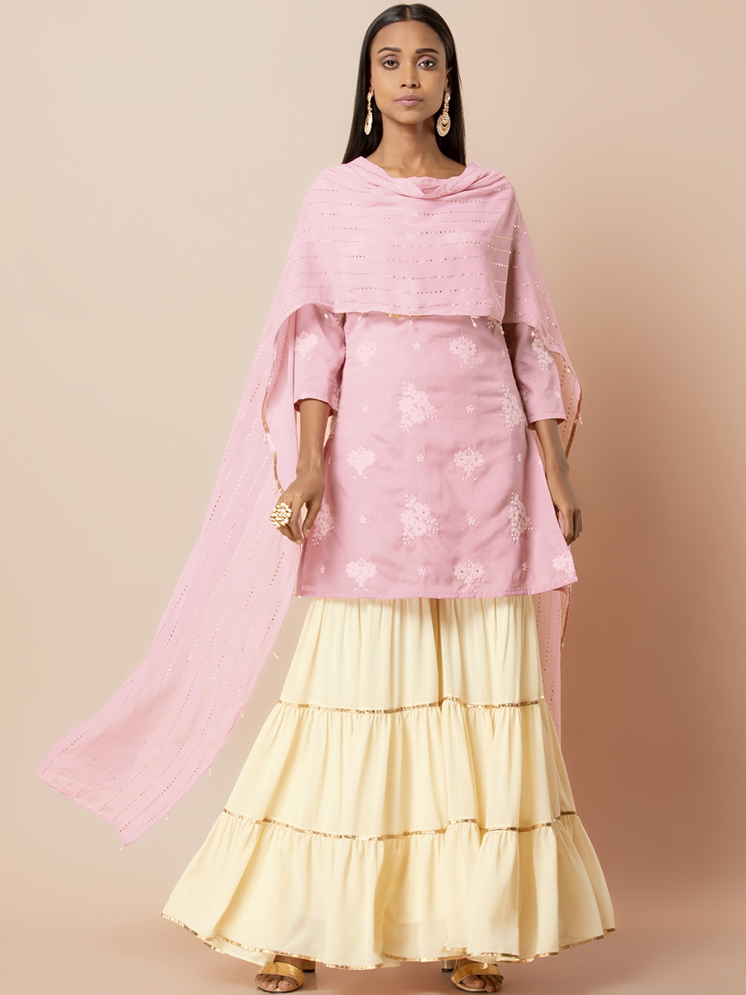 

INDYA Women Pink Embroidered Kurti with Dupatta