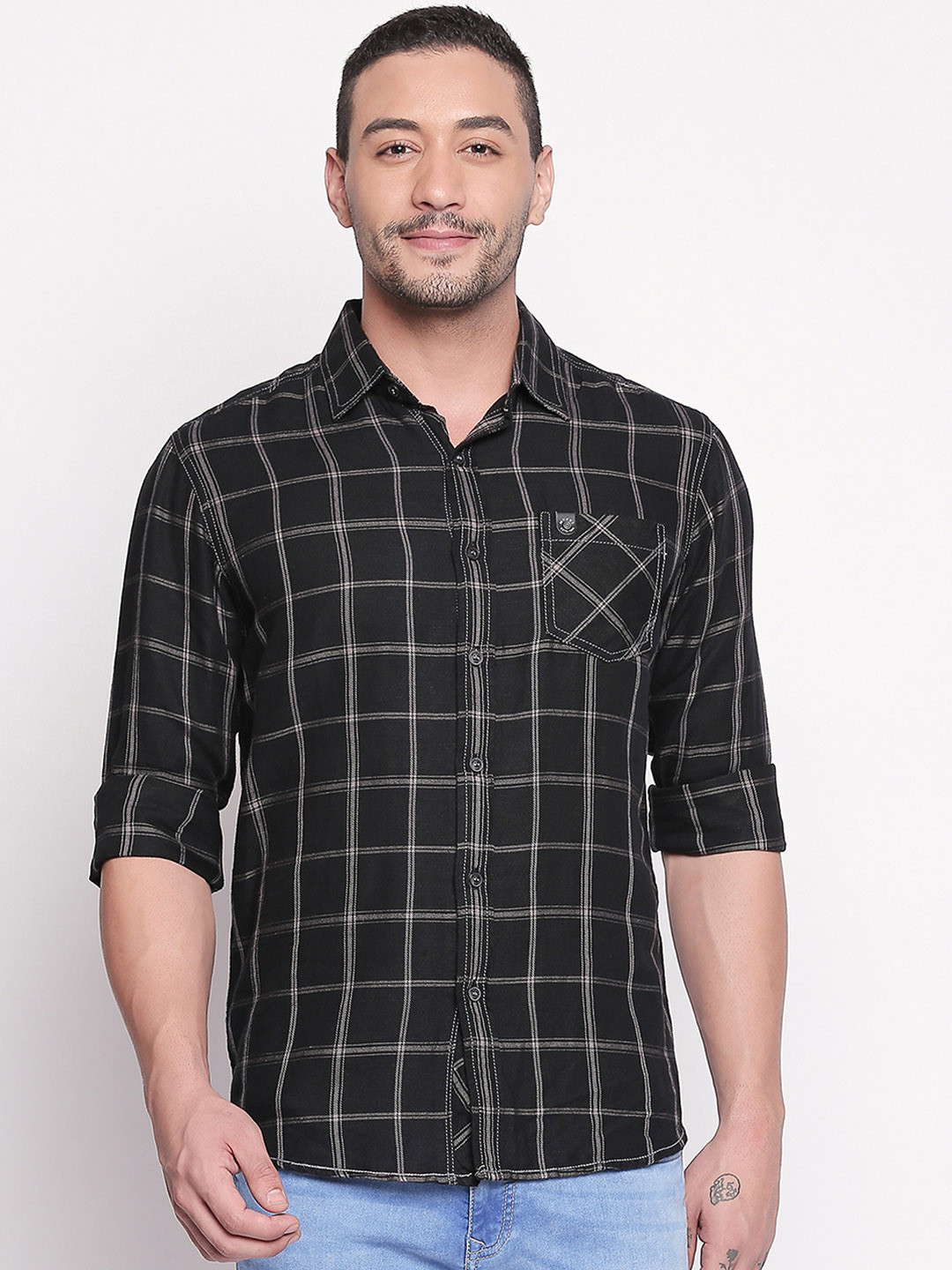 

Mufti Men Black & White Slim Fit Checked Casual Shirt