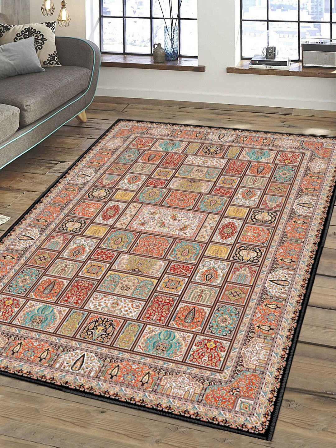 

Status Orange & Beige Ice Silk Velvet Touch Persian Hand-Tufted Carpet, Multi