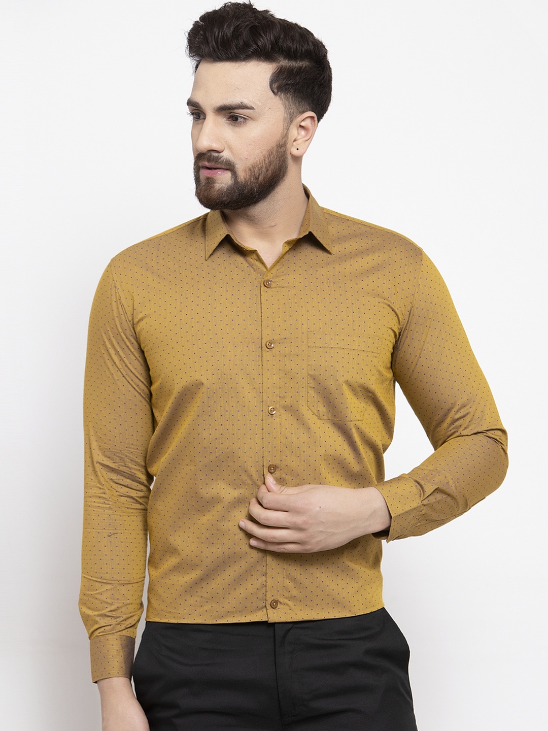 

JAINISH Men Mustard Yellow Classic Regular Fit Printed Formal Shirt