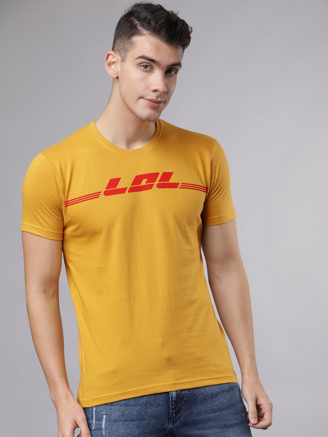 

LOCOMOTIVE Men Yellow & Red Printed Round Neck T-shirt