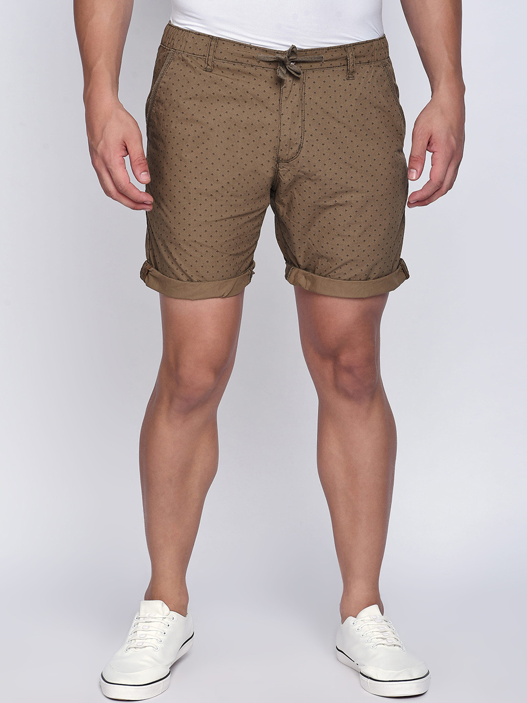 

beevee Men Khaki Printed Regular Fit Regular Shorts