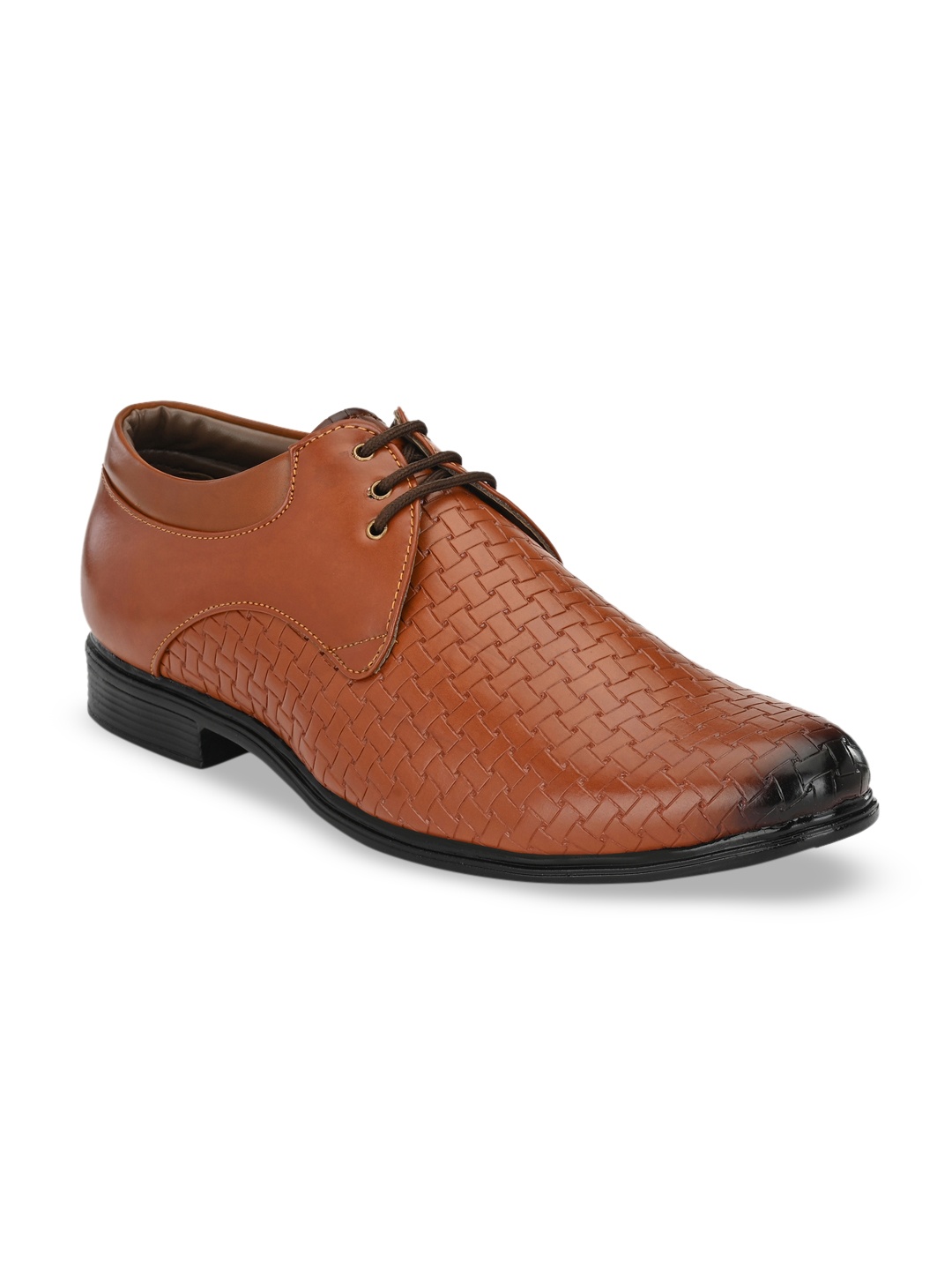 

John Karsun Men Tan Brown Woven Design Formal Derbys