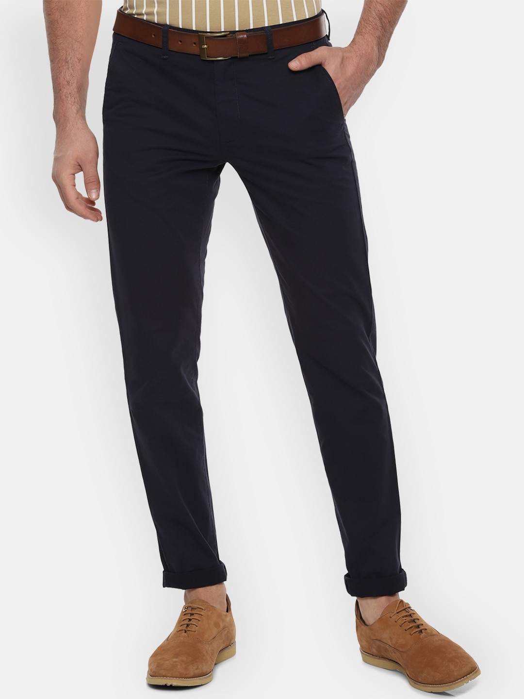 

Van Heusen Sport Men Navy Blue Slim Fit Solid Regular Trousers