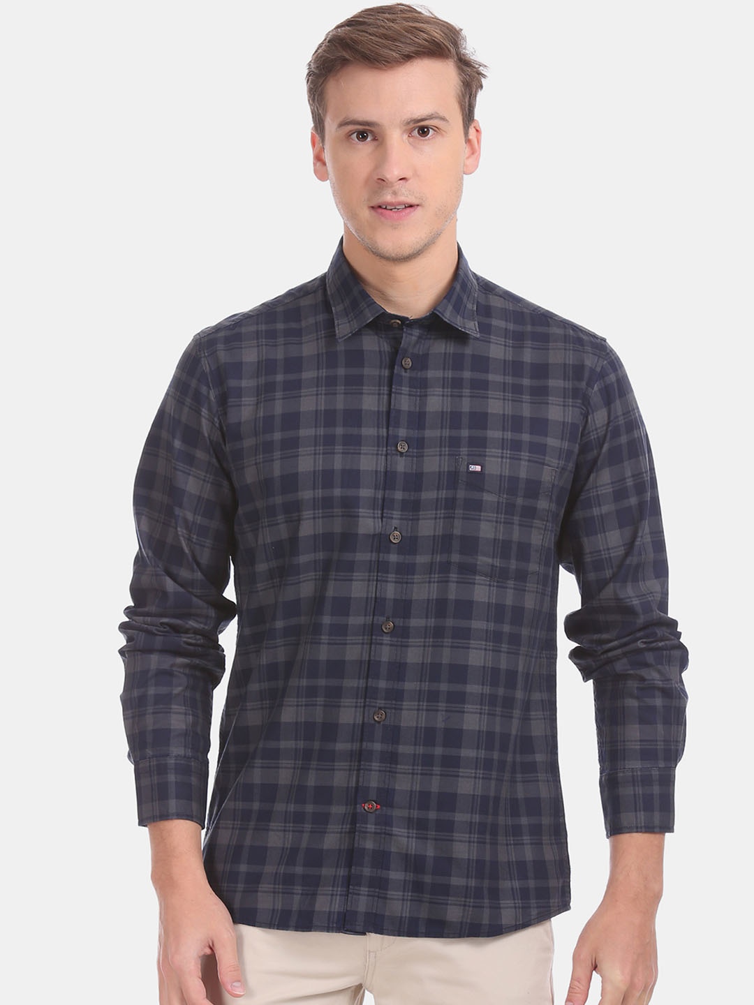 

Arrow Sport Men Blue & Grey Regular Fit Checked Casual Shirt