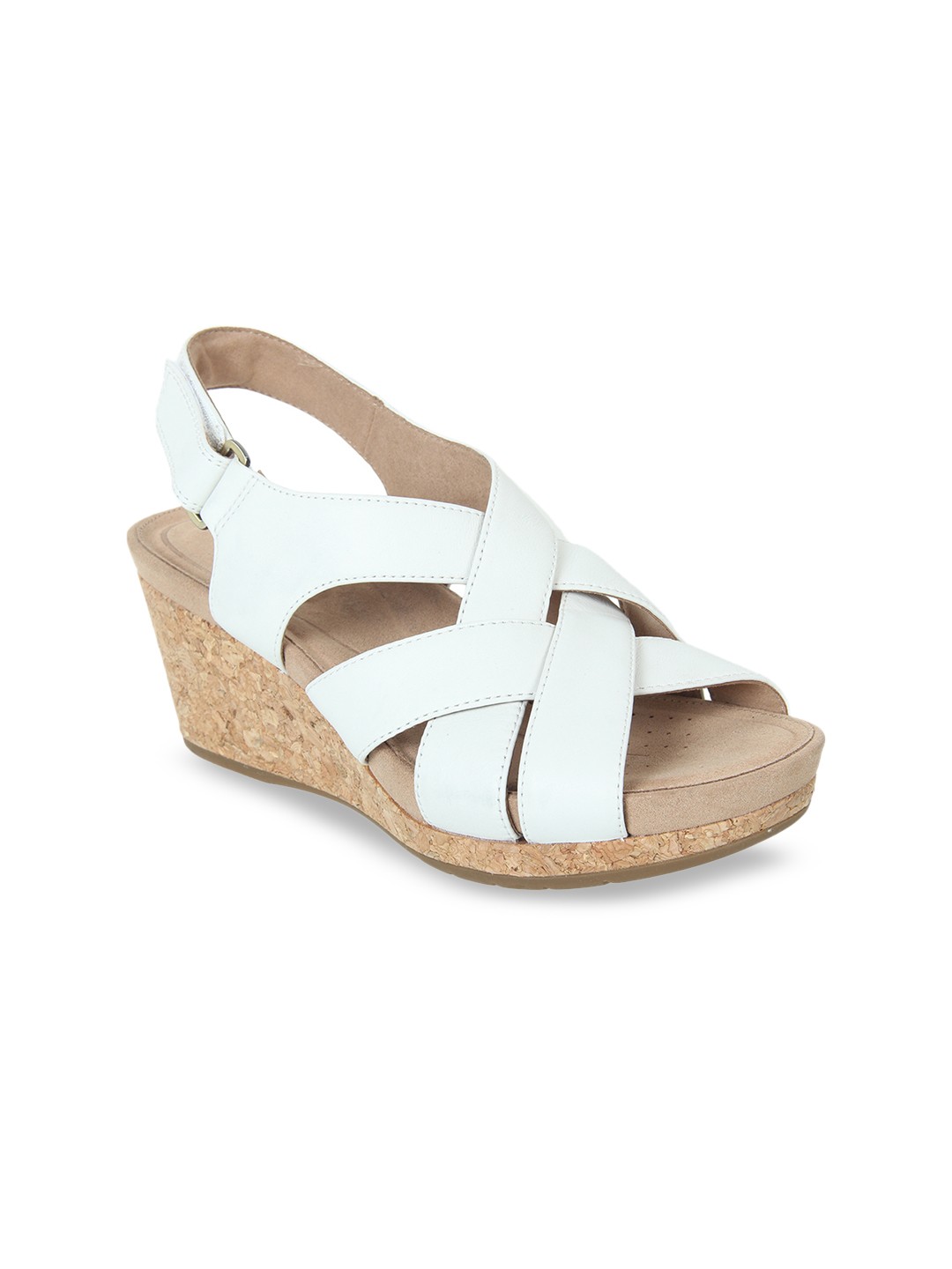 

Clarks Women White & Beige Solid Leather Sandals
