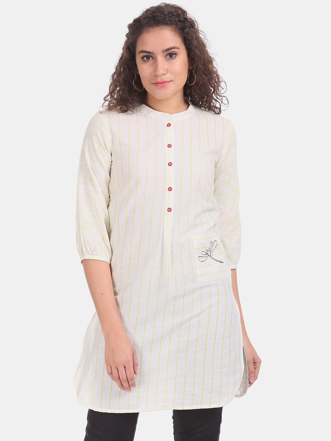 

Karigari Women Off-White Striped Straight Kurta