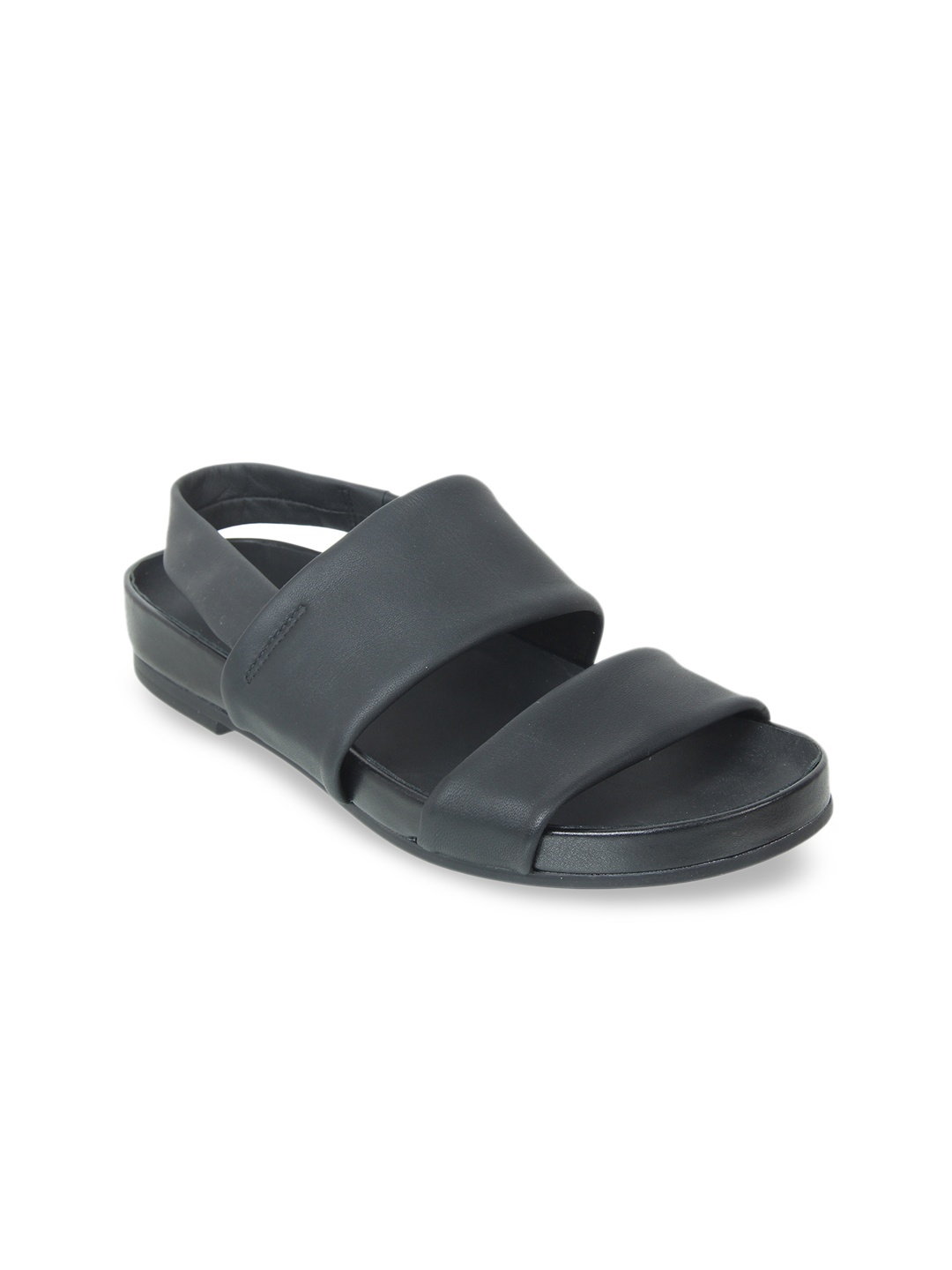 

Clarks Women Black Solid Leather Open Toe Flats