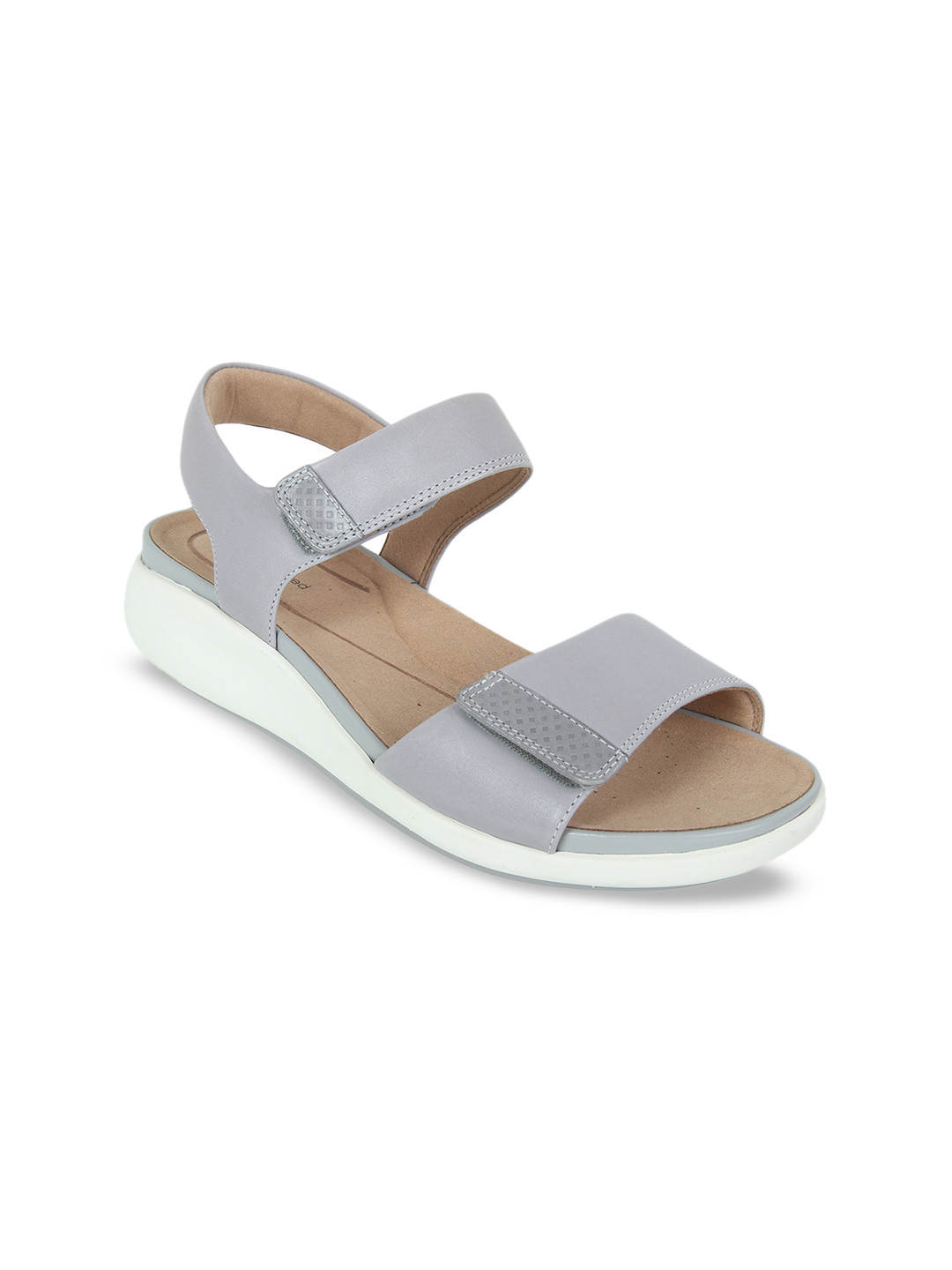 

Clarks Women Grey Solid Leather Open Toe Flats