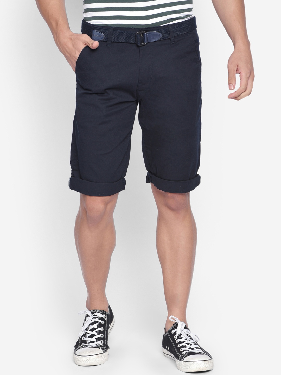 

beevee Men Navy Blue Solid Regular Fit Regular Shorts