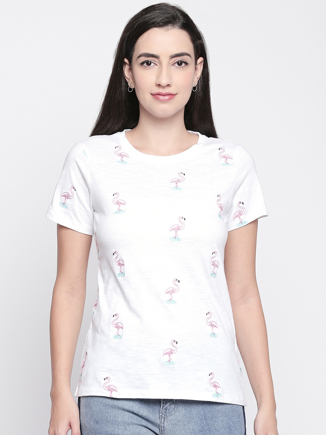 

Honey by Pantaloons Women White Printed Round Neck T-shirt