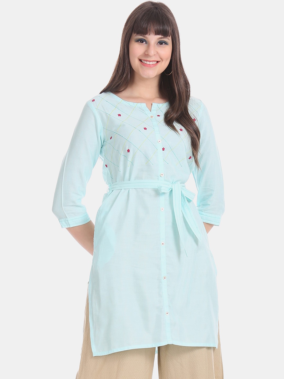 

Karigari Women Blue Embroidered Straight Kurta