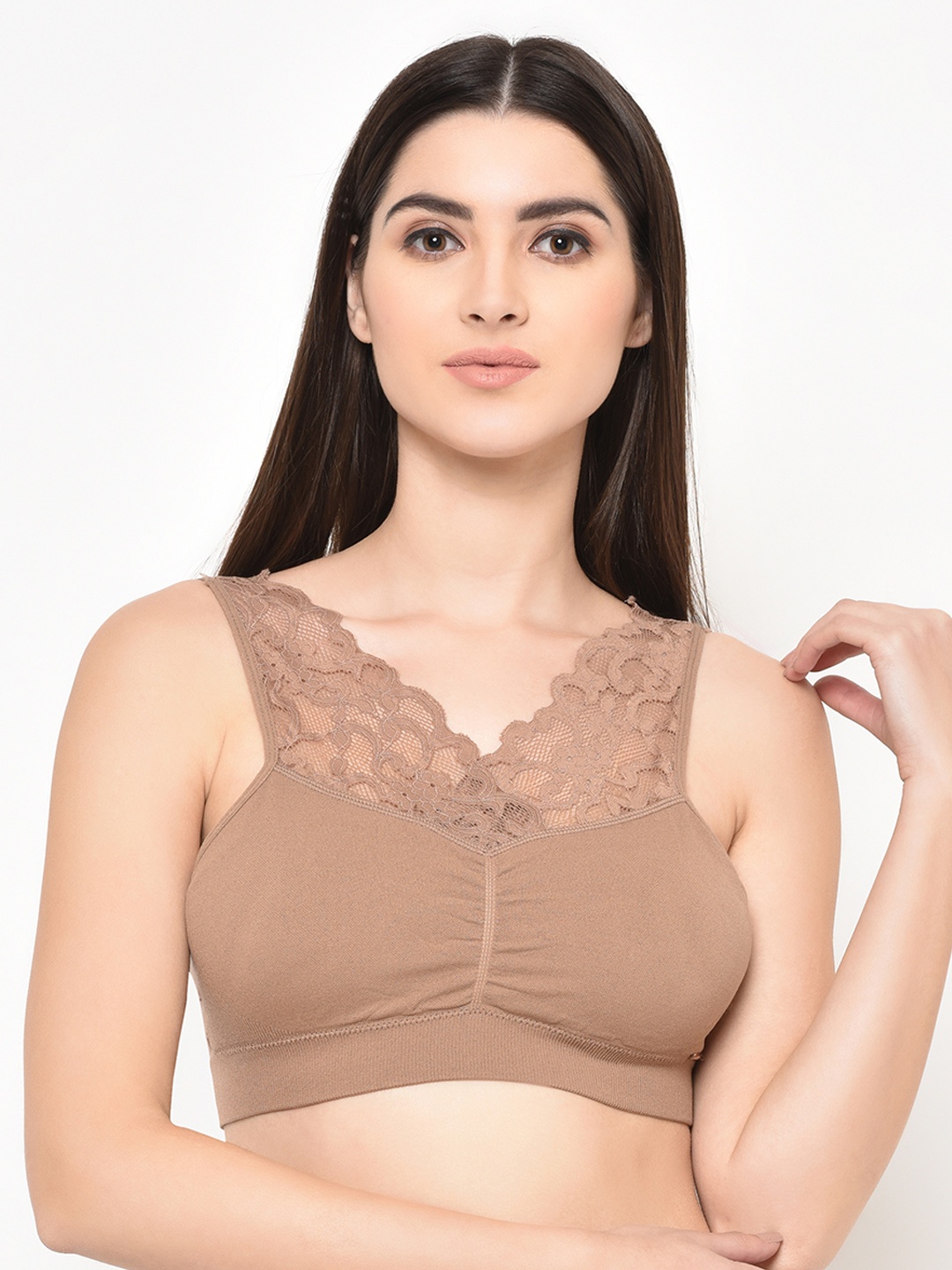 

Da Intimo Brown Lace Non-Wired Lightly Padded Bralette Bra DI-1281-C20