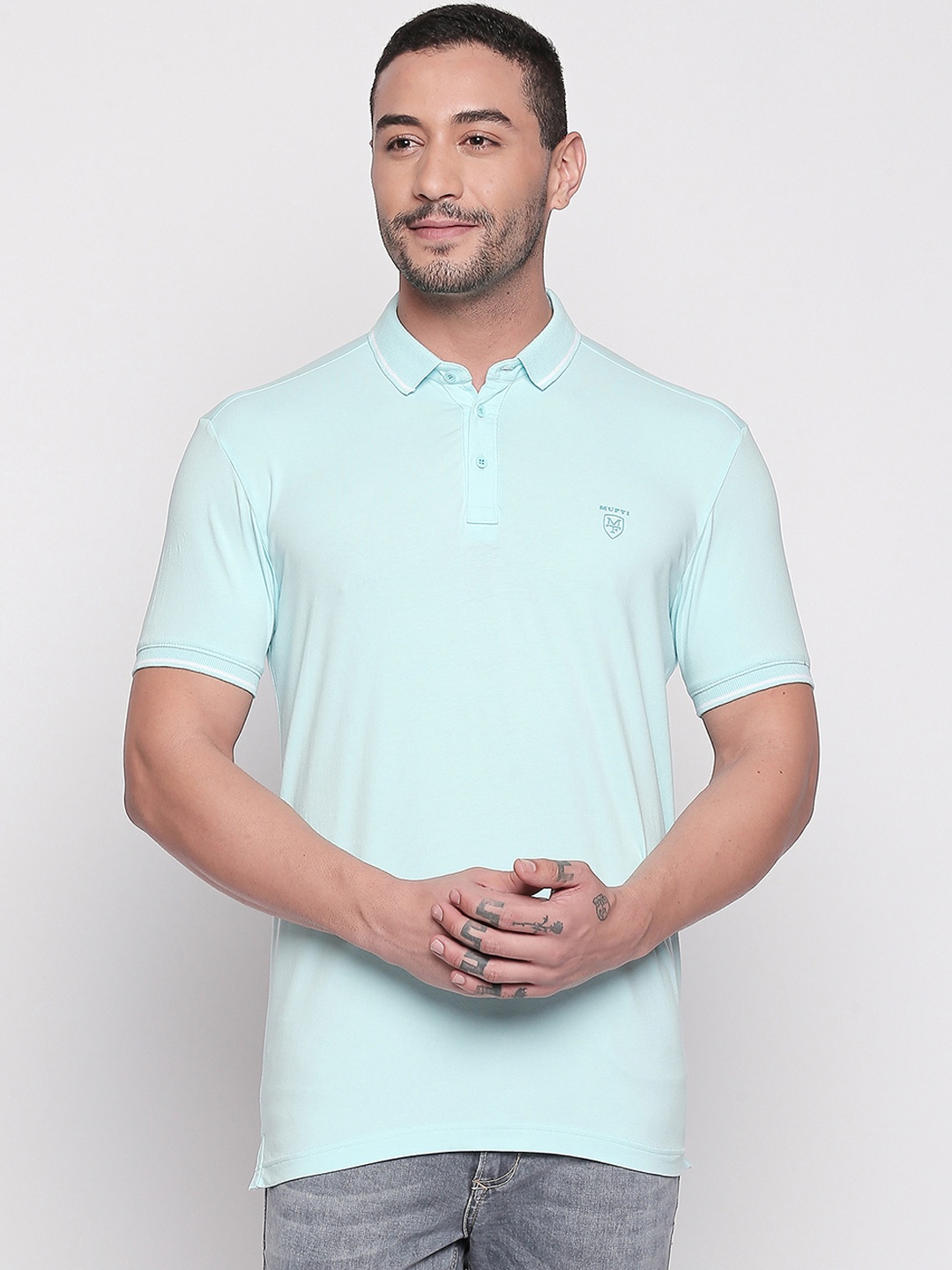 

Mufti Men Sea Green Solid Polo Collar Slim-Fit T-shirt