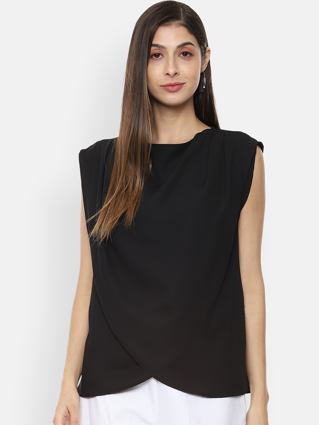 

Van Heusen Woman Women Black Solid Wrap Top