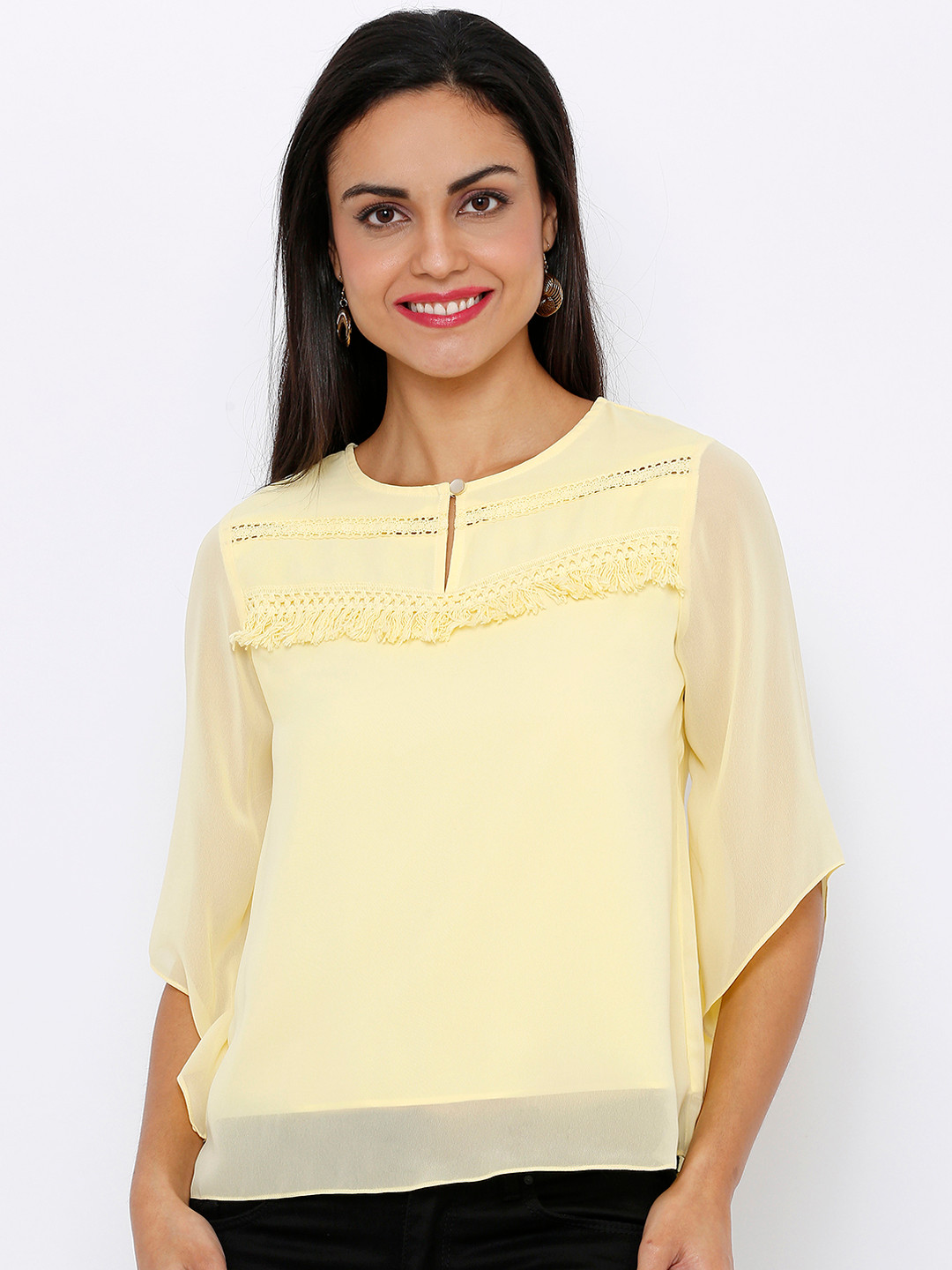 

Soie Women Yellow Solid A-Line Top