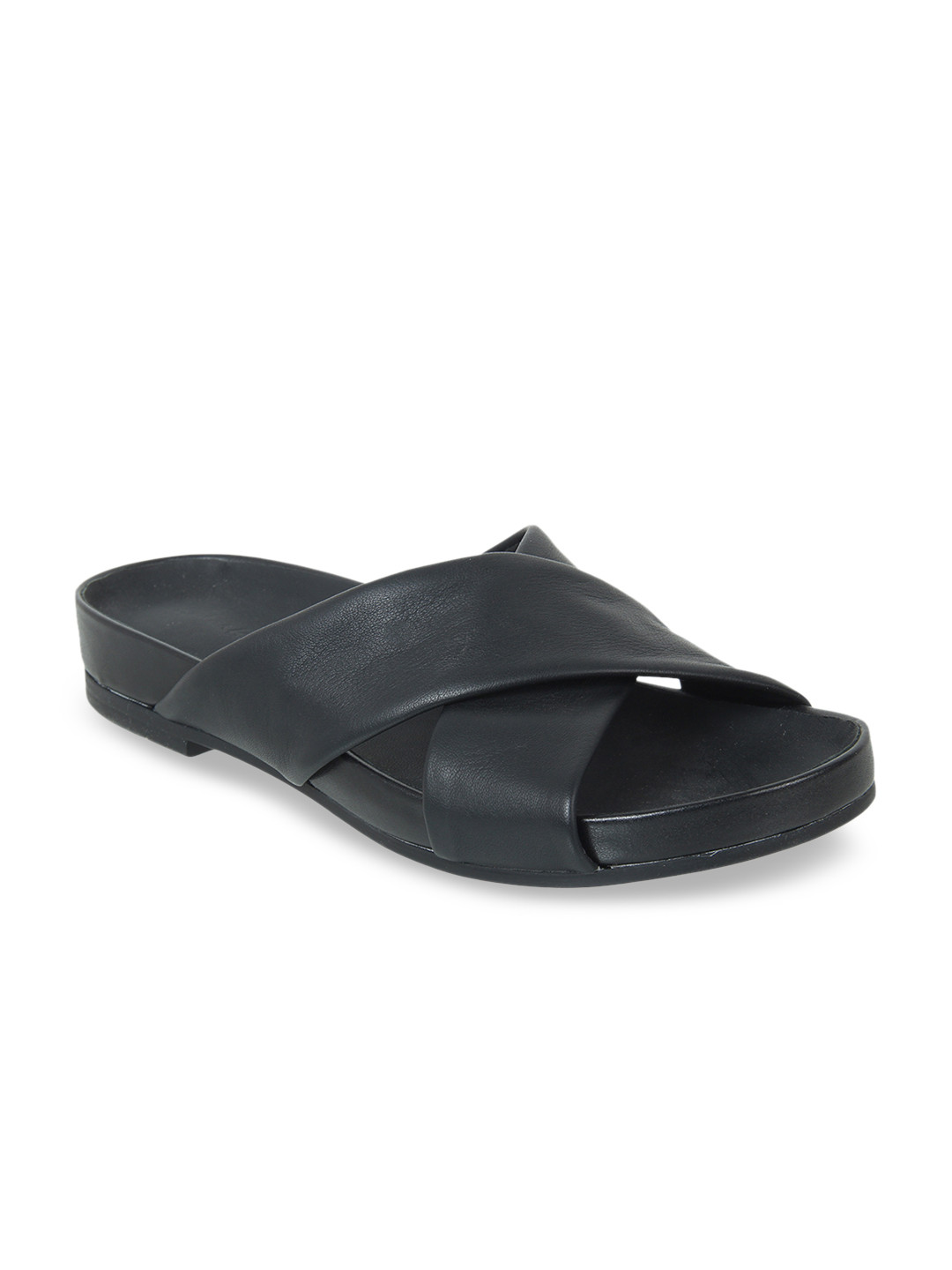 

Clarks Women Black Solid Leather Open Toe Flats