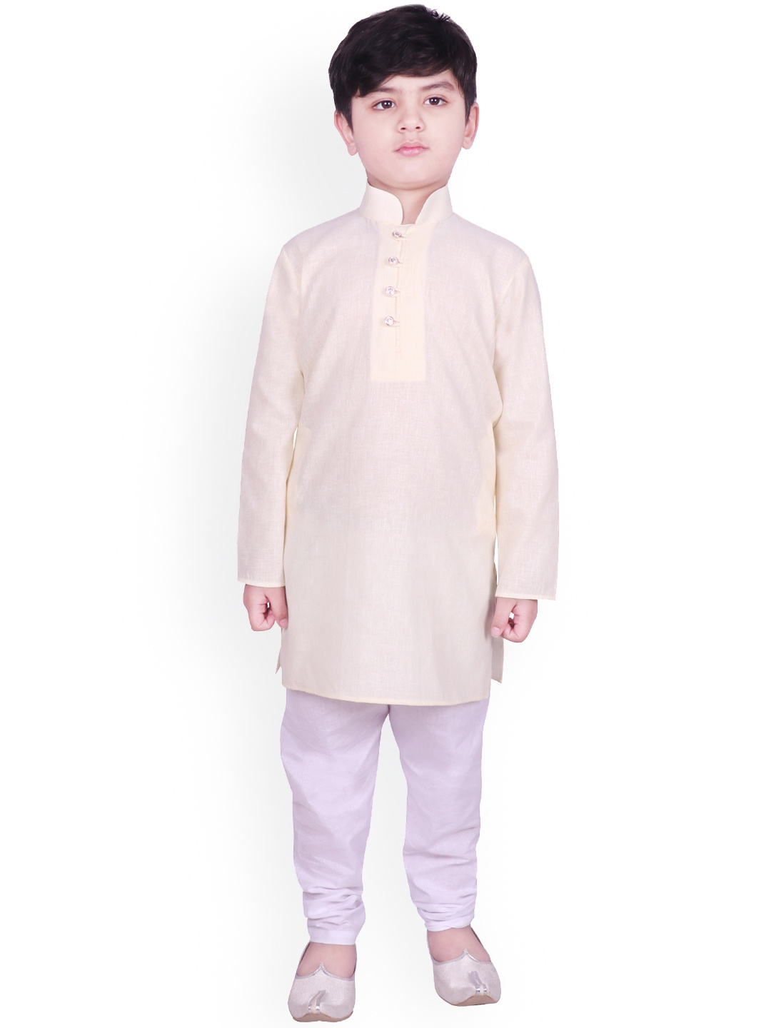 

SG YUVRAJ Boys Yellow & White Solid Kurta with Pyjamas