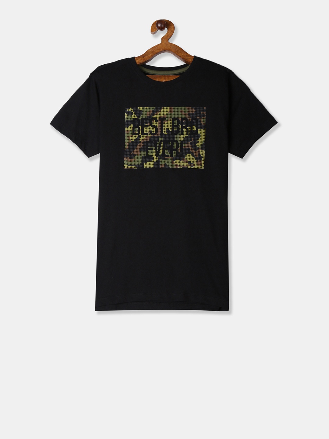 

Flying Machine Boys Black Printed Round Neck Pure Cotton T-shirt
