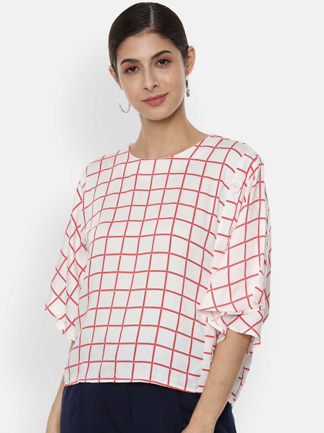 

Van Heusen Woman Women White Checked A-Line Top