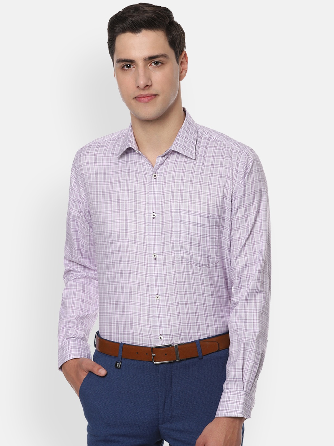 

Van Heusen Men Purple & White Regular Fit Checked Formal Shirt