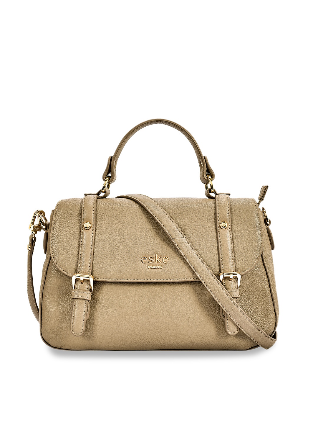 

Eske Beige Solid Leather Satchel