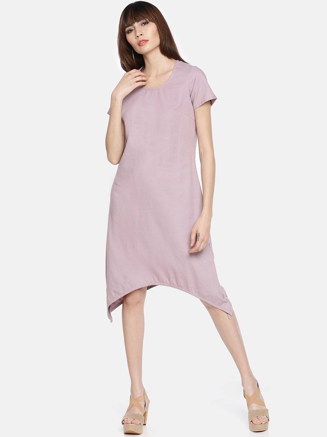 GRASS by Gitika Goyal Women Lavender Solid A-Line Dress