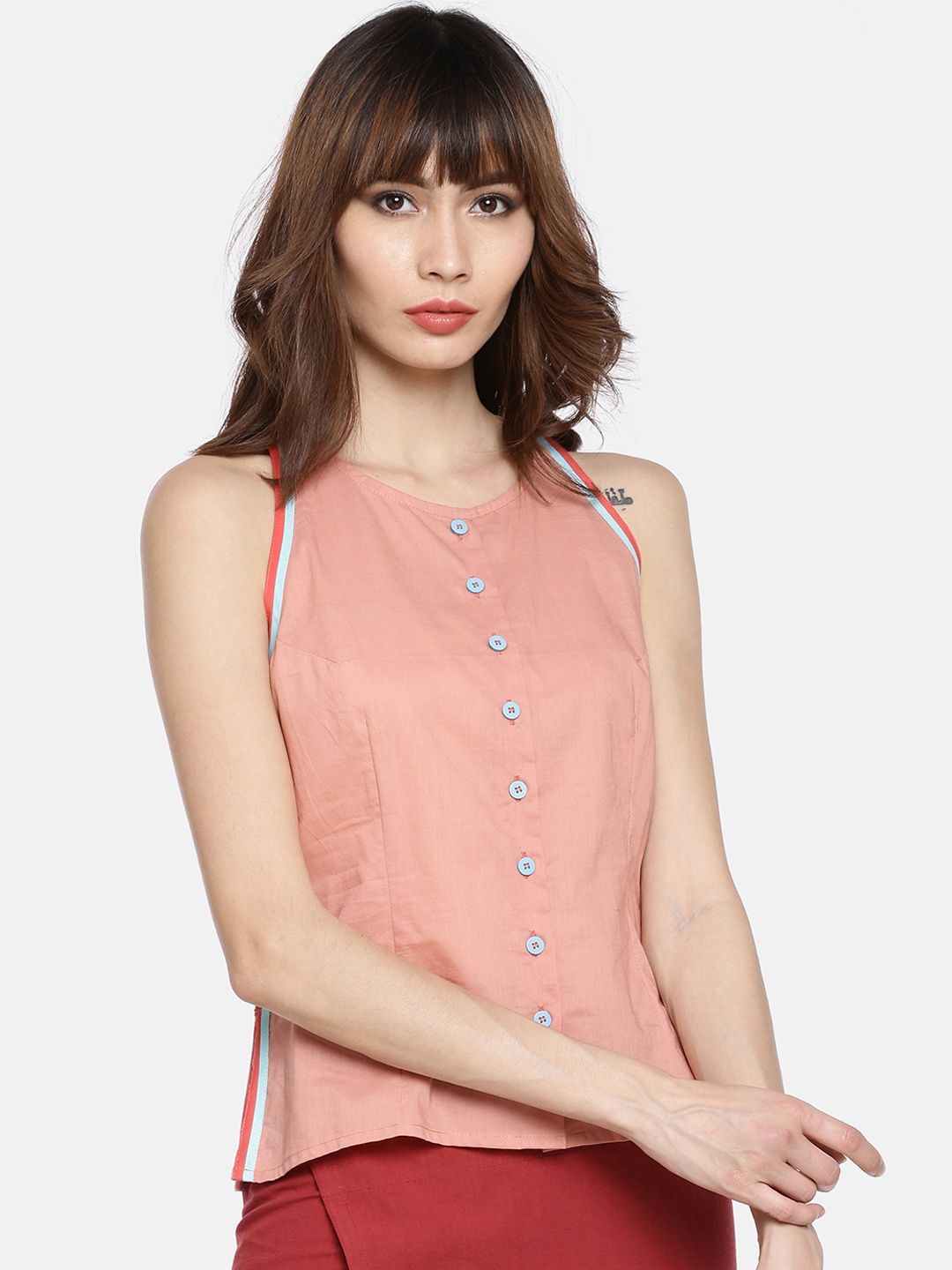 

GRASS by Gitika Goyal Women Nude-Coloured Solid Top