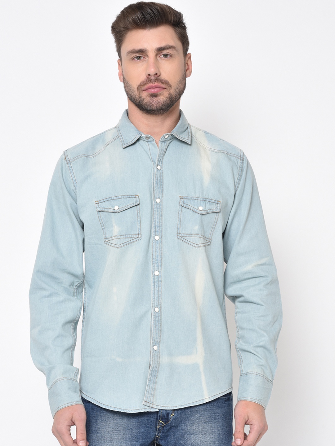 

Duke Men Blue Slim Fit Faded Casual Shirt