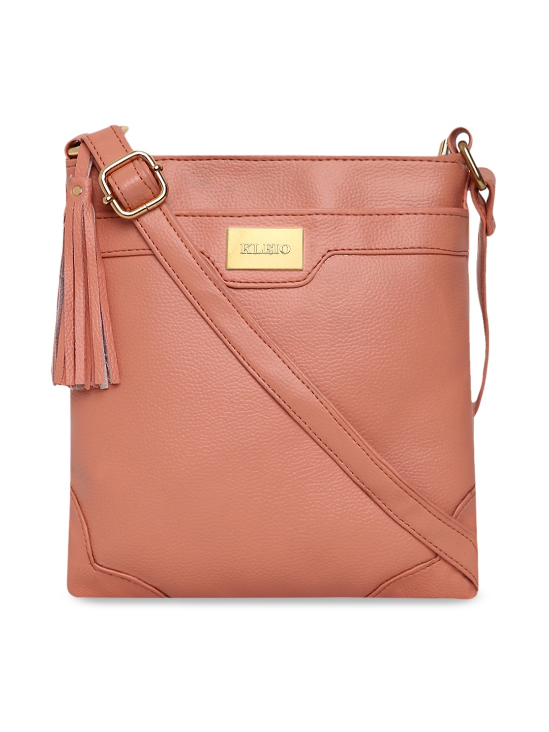 

KLEIO Peach-Coloured Multi Compartment Sling Cross Body Bag
