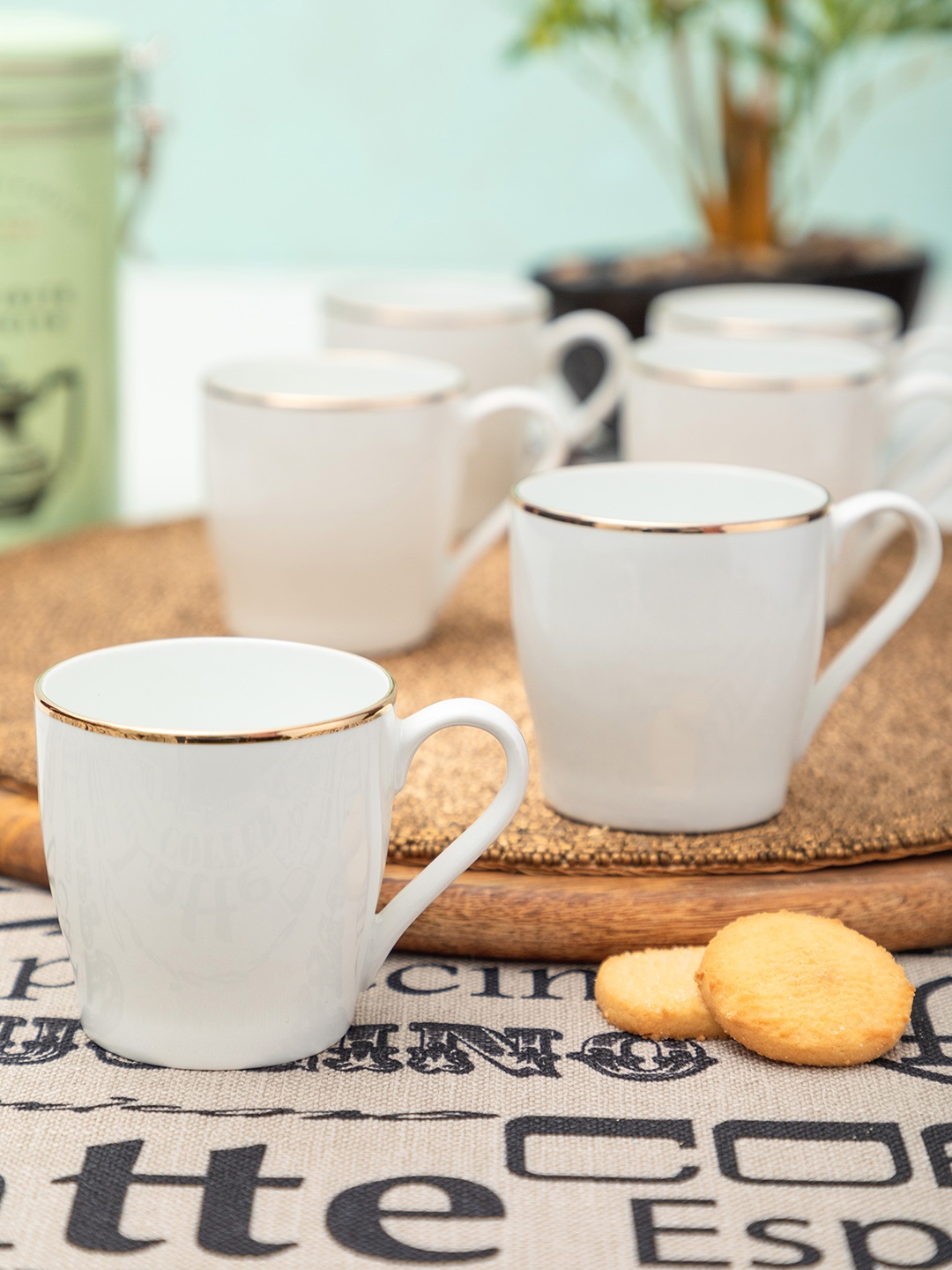 

SONAKI Set of 6 White Solid Bone China Tea Cups With 24K Gold Print