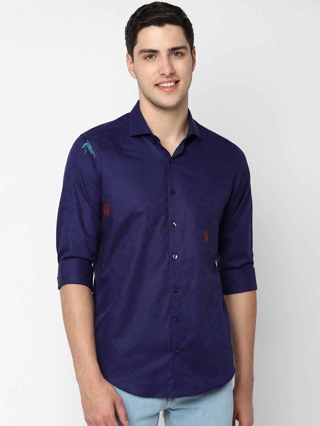 

SIMON CARTER LONDON Men Navy Blue Slim Fit Printed Casual Shirt