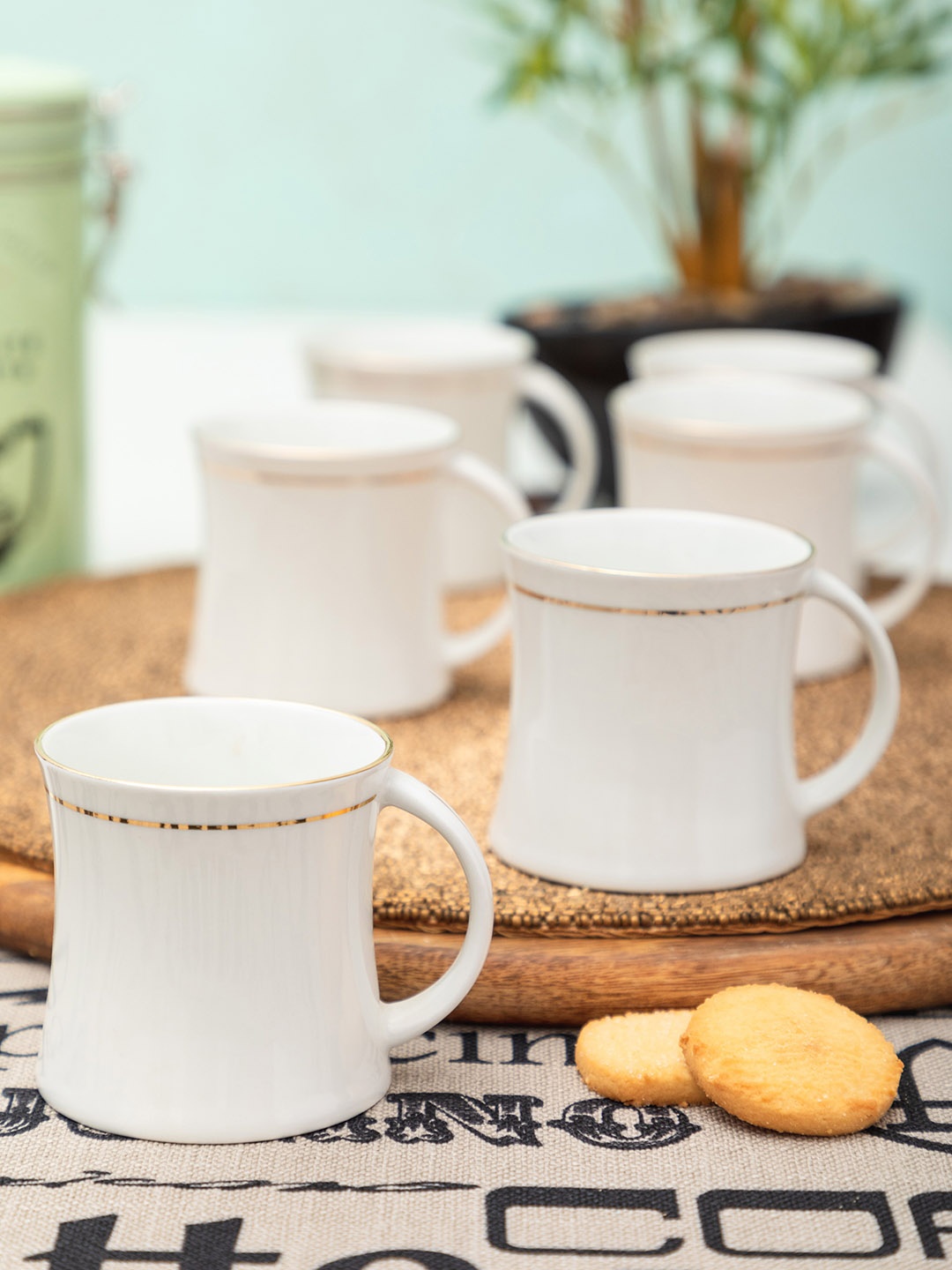 

SONAKI Set of 6 White Bone China Tea Cups With 24K Gold Print