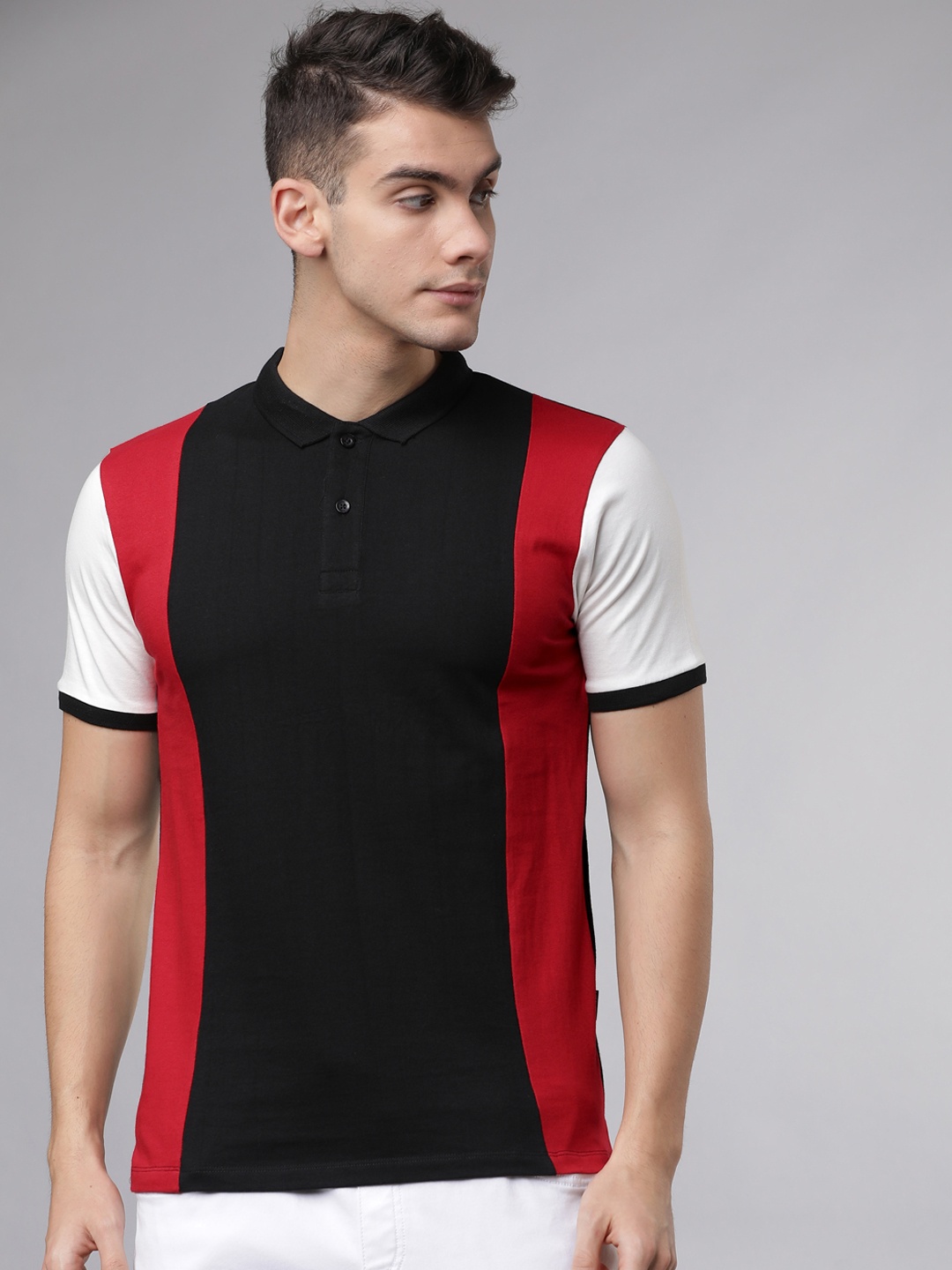 

LOCOMOTIVE Men Red Colourblocked Polo Collar T-shirt