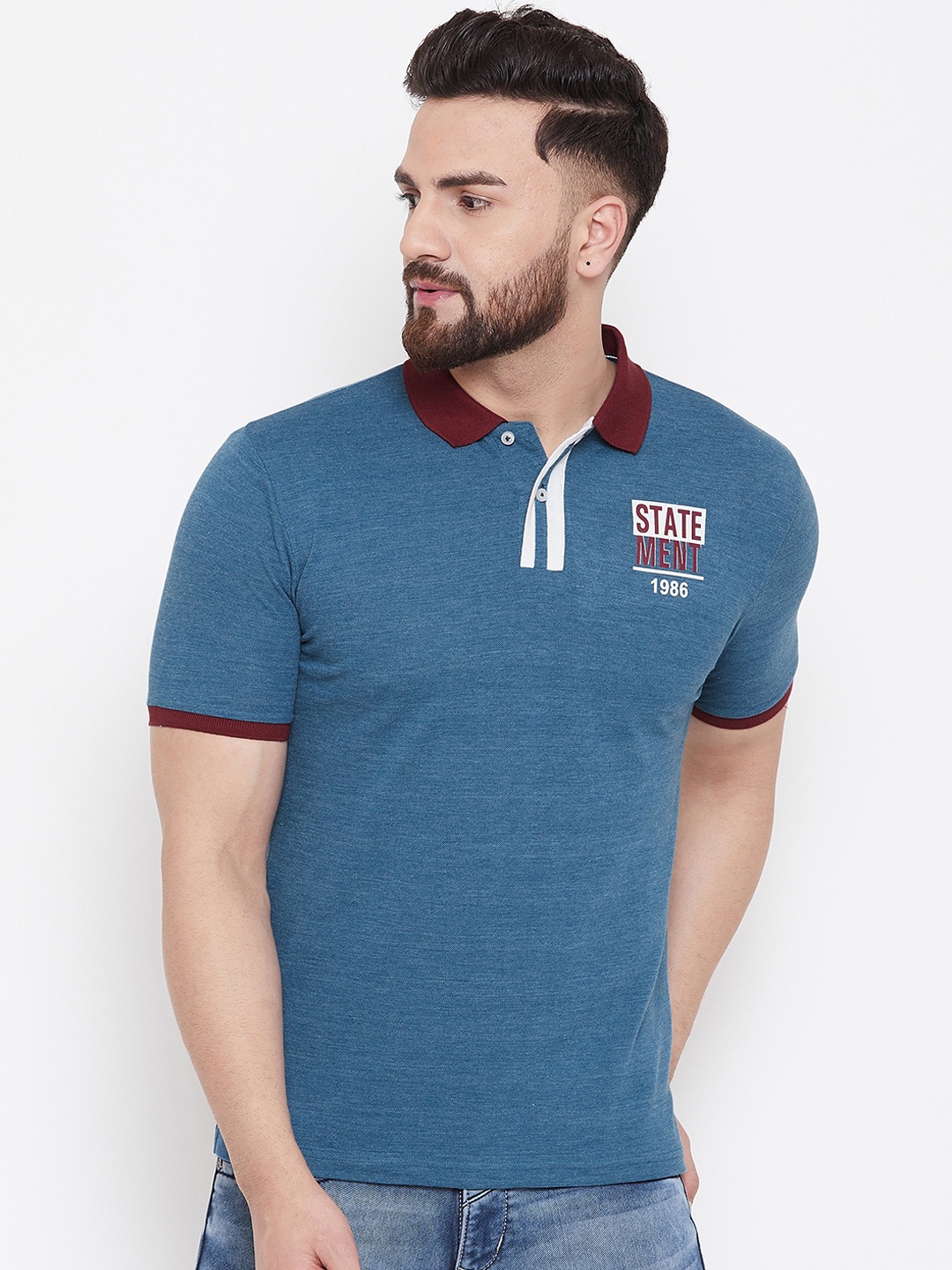 

Austin wood Men Blue Solid Polo Collar T-shirt