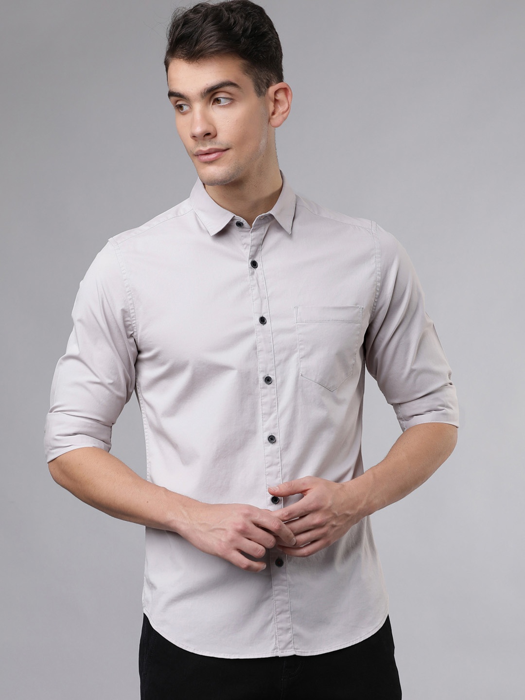 

LOCOMOTIVE Men Grey Slim Fit Solid Casual Shirt