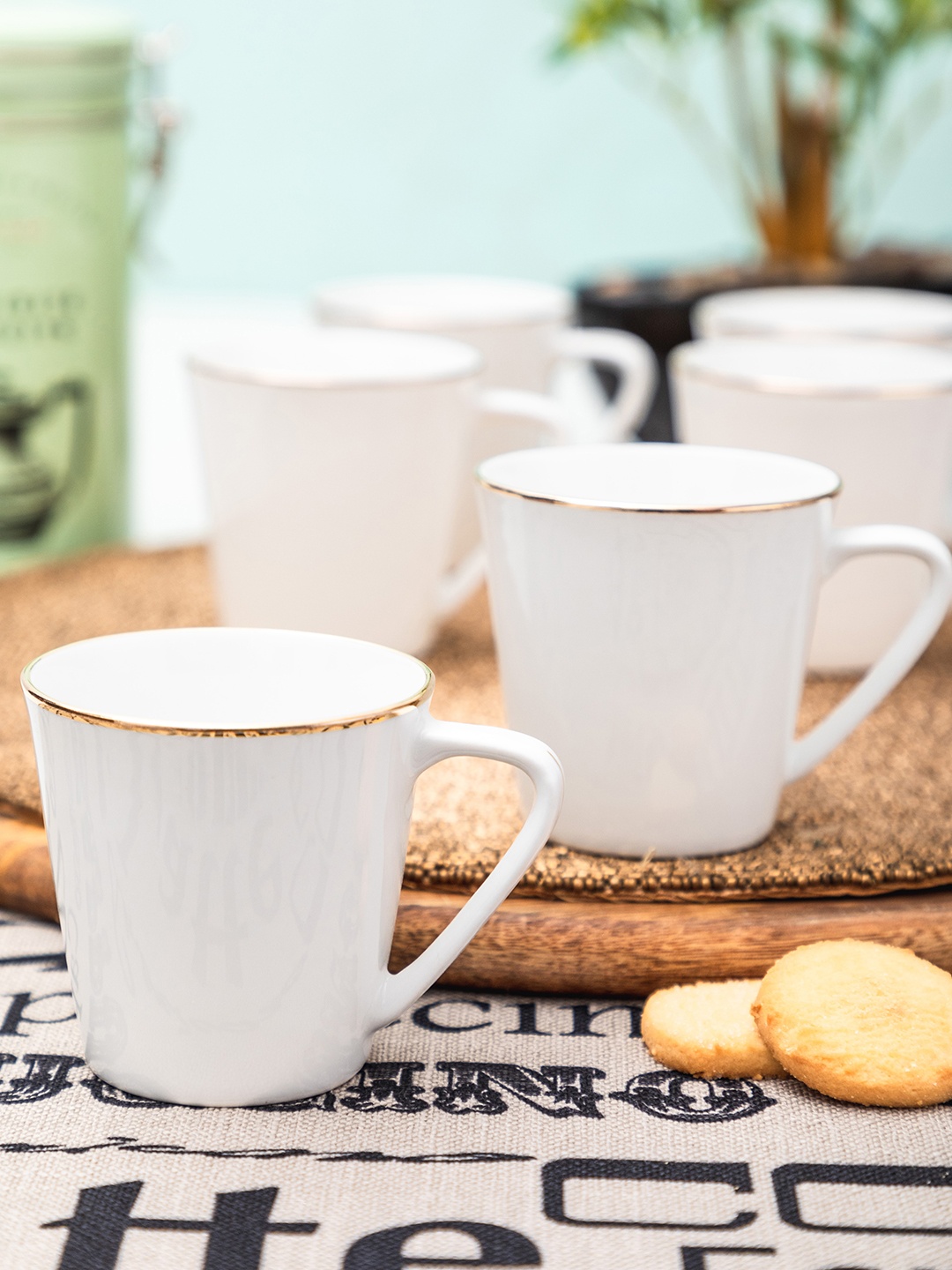 

SONAKI Set of 6 White Solid Bone China Tea Coffee Mugs With 24K Gold Print