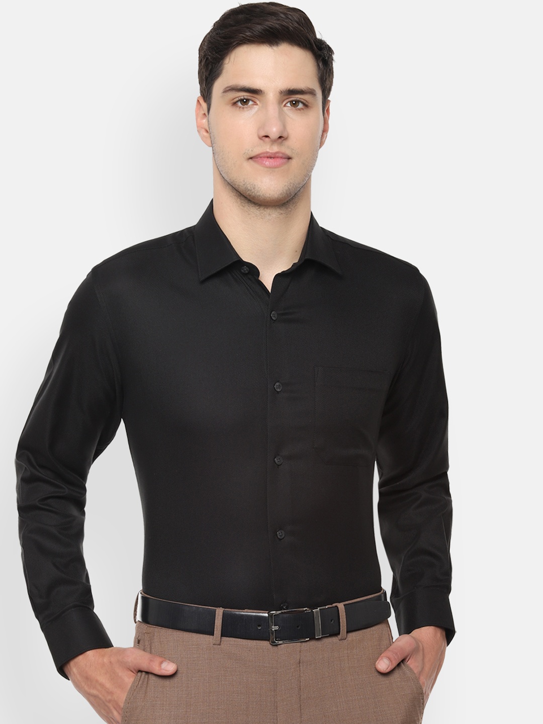 Louis Philippe Men Black Slim Fit Solid Formal Shirt