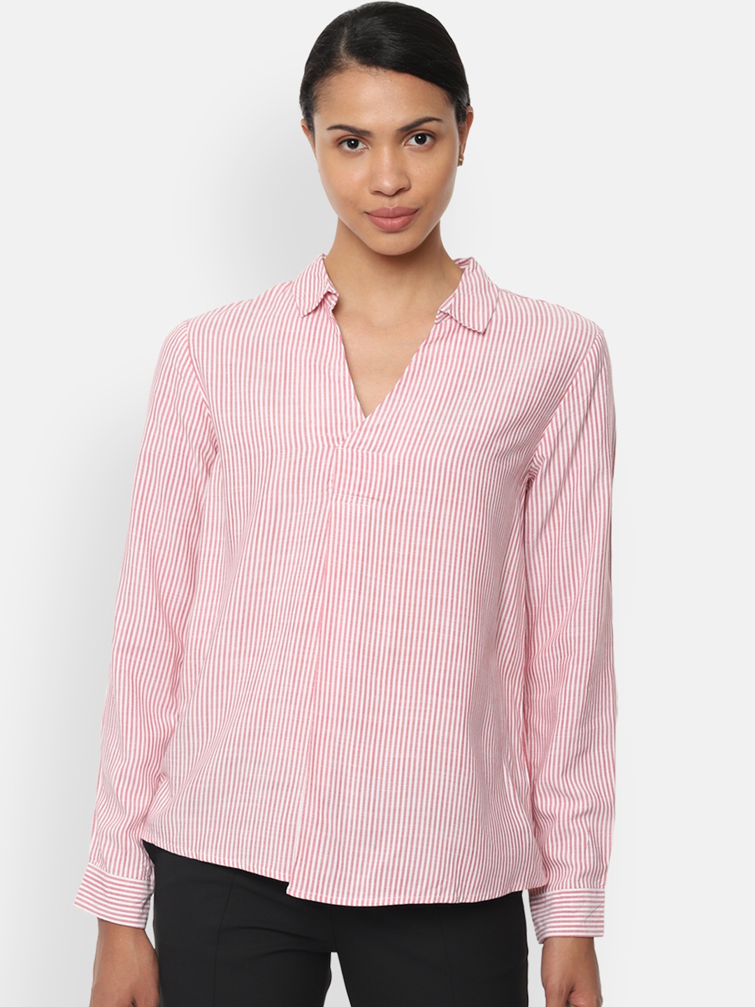 Van Heusen Woman Women Pink Striped Shirt Style Top